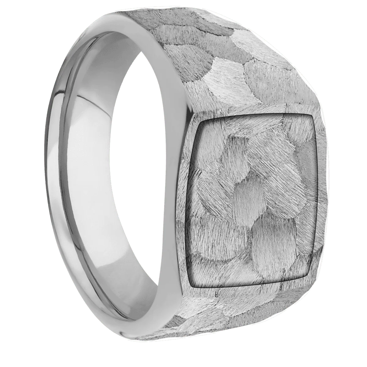 Medium Cushion signet ring (14x14mm) in Titanium, with a Wide style band, a Titanium inlay.