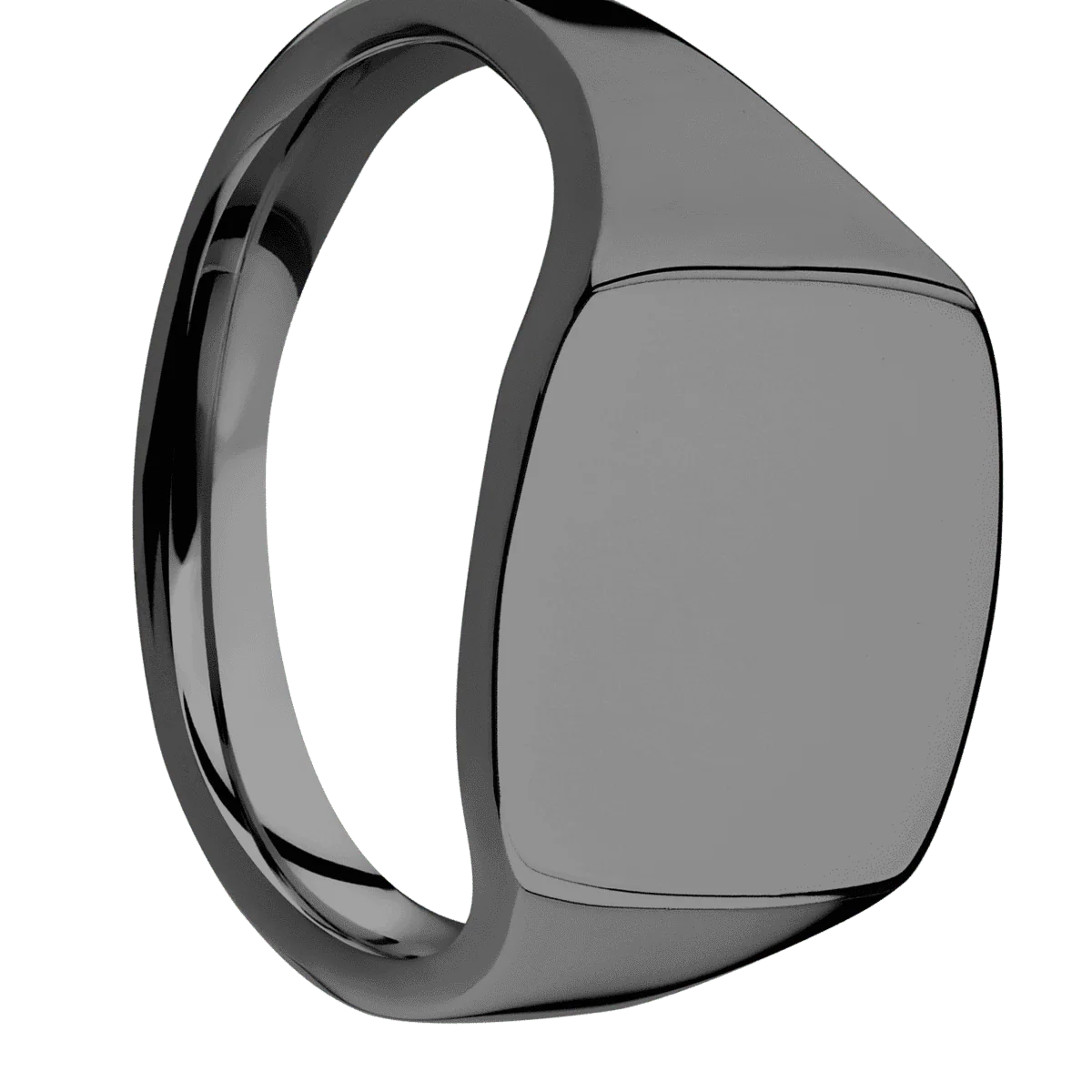 Medium Cushion signet ring (14x14mm) in Zirconium, with a Thin style band.