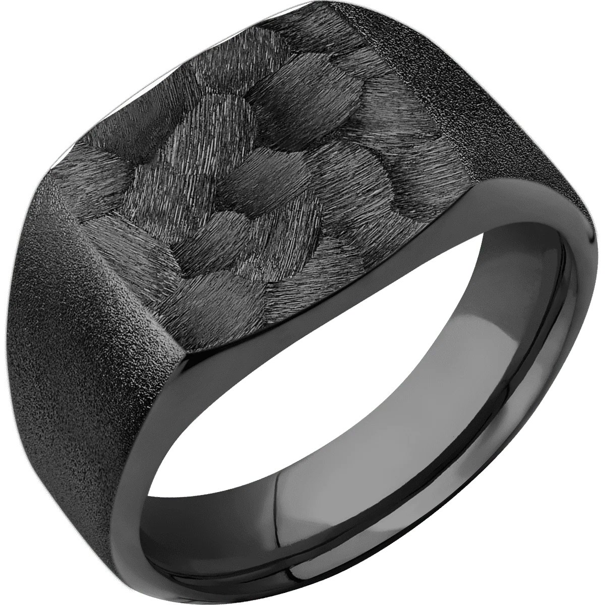 Medium Cushion signet ring (14x14mm) in Zirconium, with a Wide style band. - Image 2