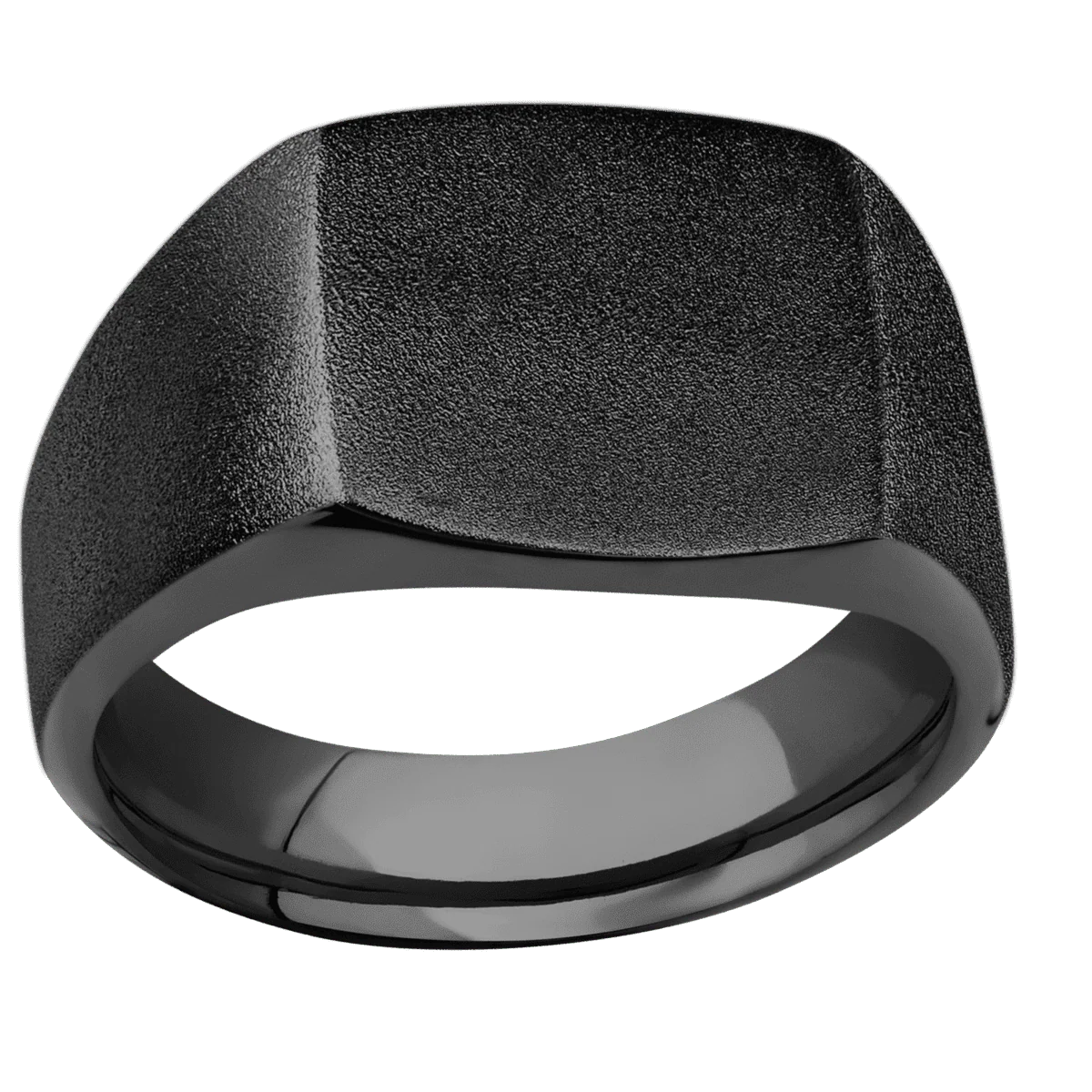 Medium Cushion signet ring (14x14mm) in Zirconium, with a Wide style band. - Image 3