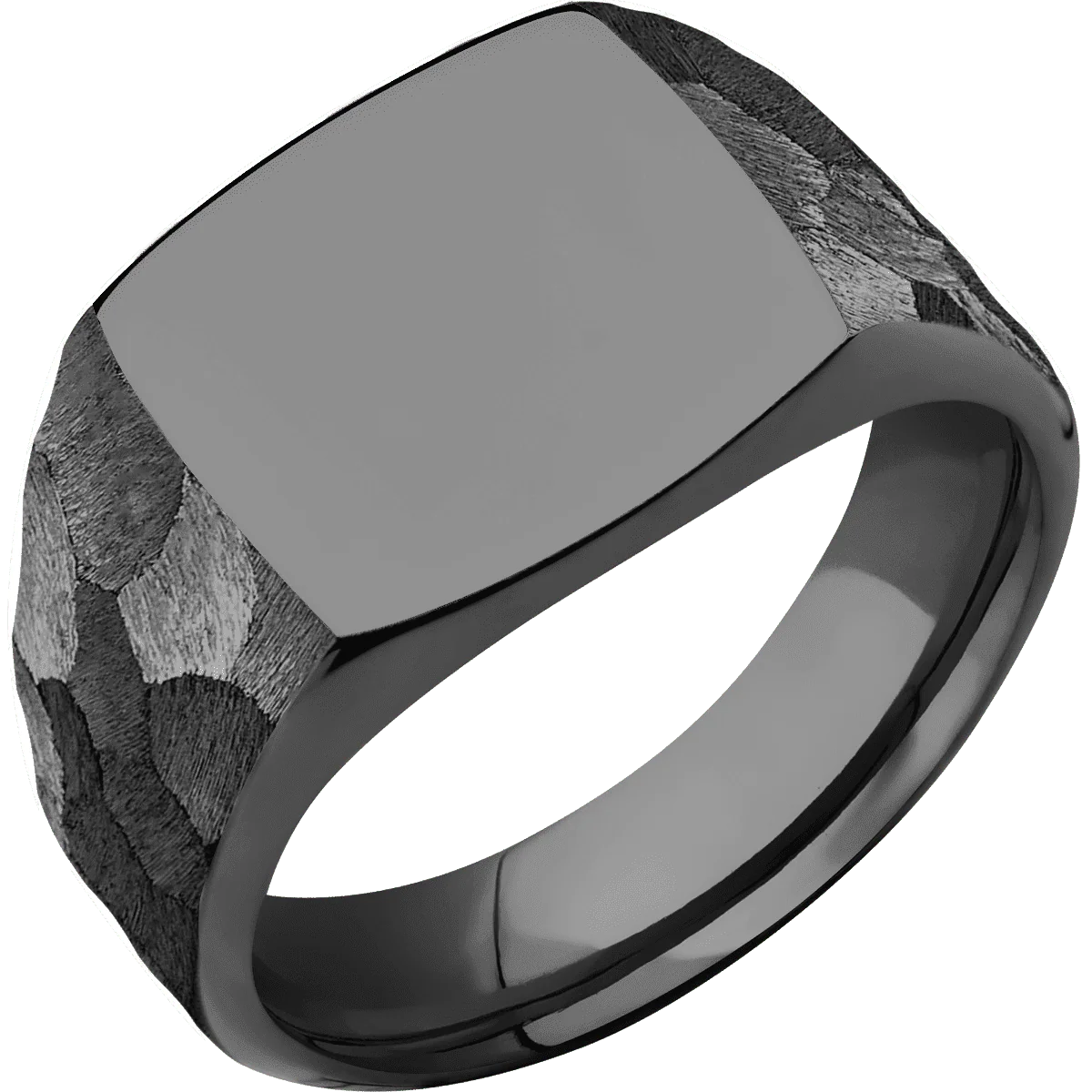 Medium Cushion signet ring (14x14mm) in Zirconium, with a Wide style band. - Image 2