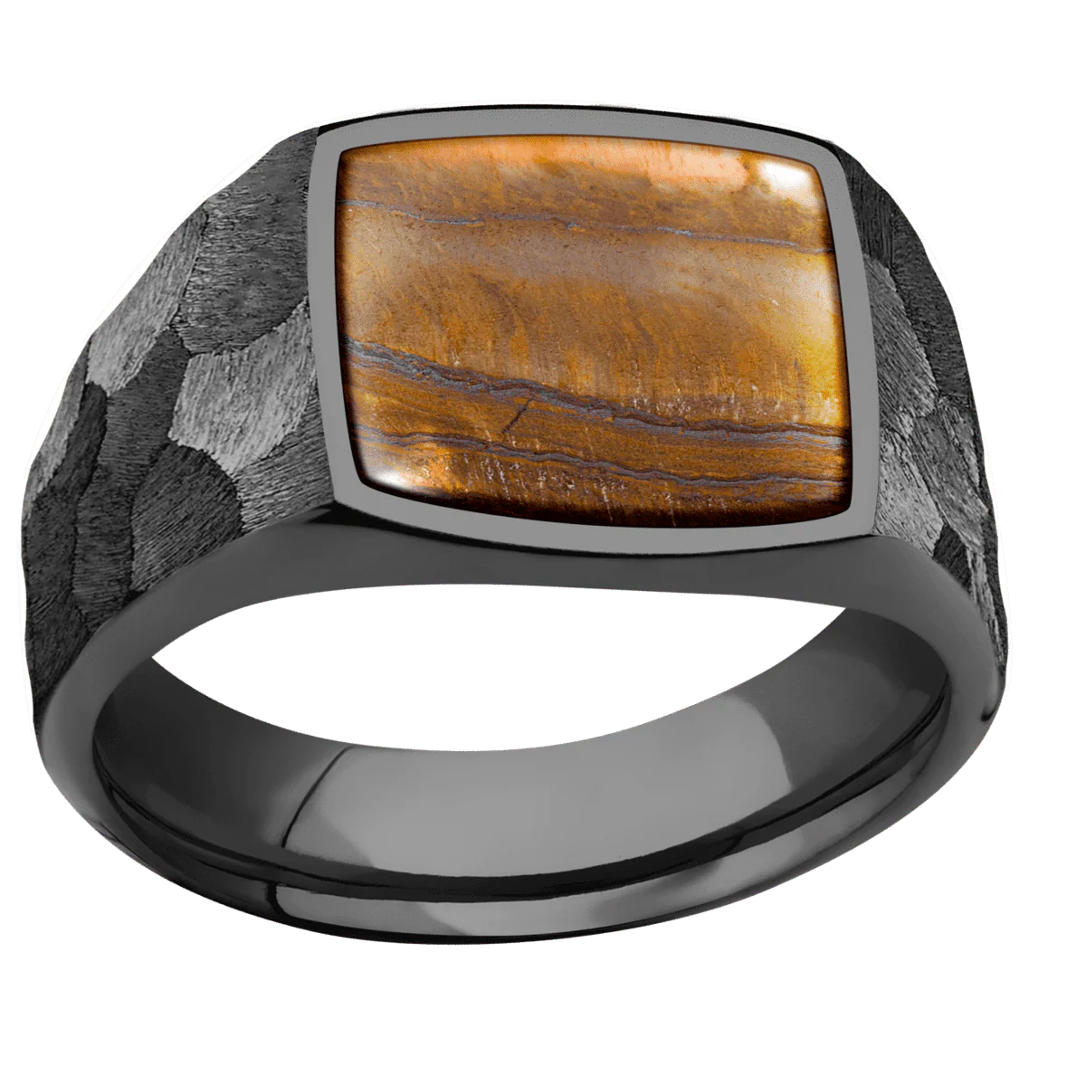 Medium Cushion signet ring (14x14mm) in Zirconium, with a Wide style band, a Tigers Eye inlay. - Image 3