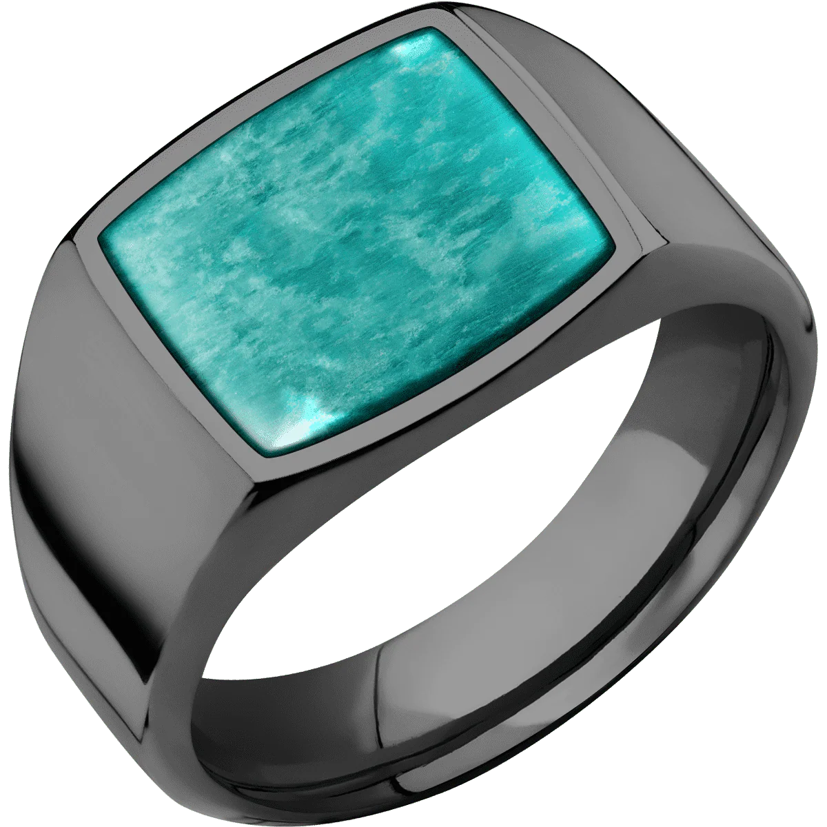 Medium Cushion signet ring (14x14mm) in Zirconium, with a Wide style band, an Amazonite inlay. - Image 2