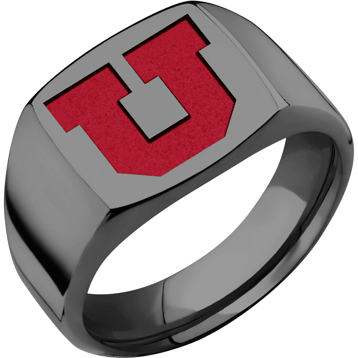 Medium Cushion signet ring (14x14mm) in Zirconium, with a Wide style band and an Utah Block U engraving. - Image 2