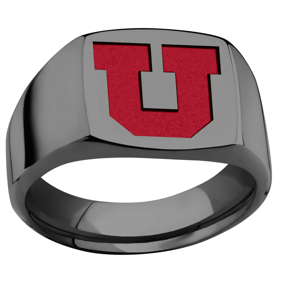 Medium Cushion signet ring (14x14mm) in Zirconium, with a Wide style band and an Utah Block U engraving. - Image 3