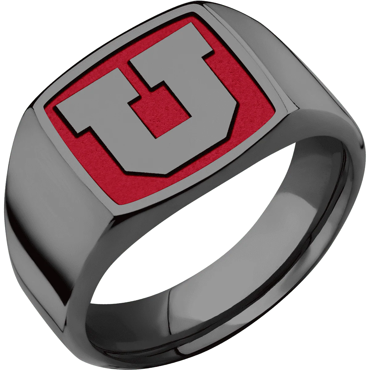 Medium Cushion signet ring (14x14mm) in Zirconium, with a Wide style band and an Utah Block U Rev engraving. - Image 2