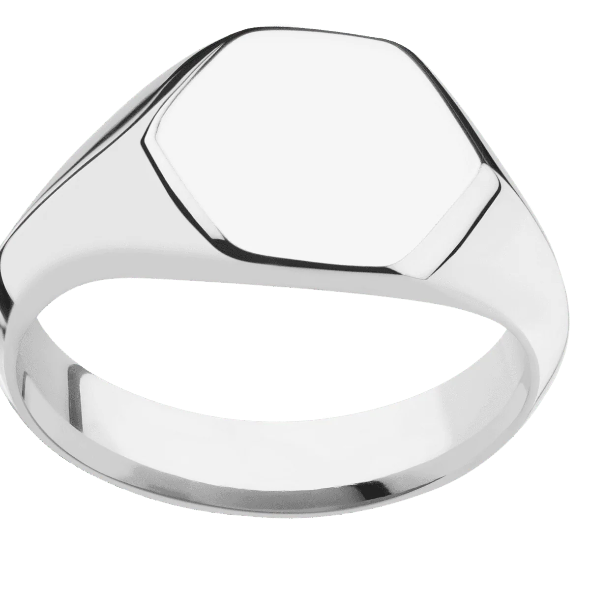 Medium Hexagon signet ring (13.9x12mm) in Palladium Silver, with a Wide style band. - Image 3
