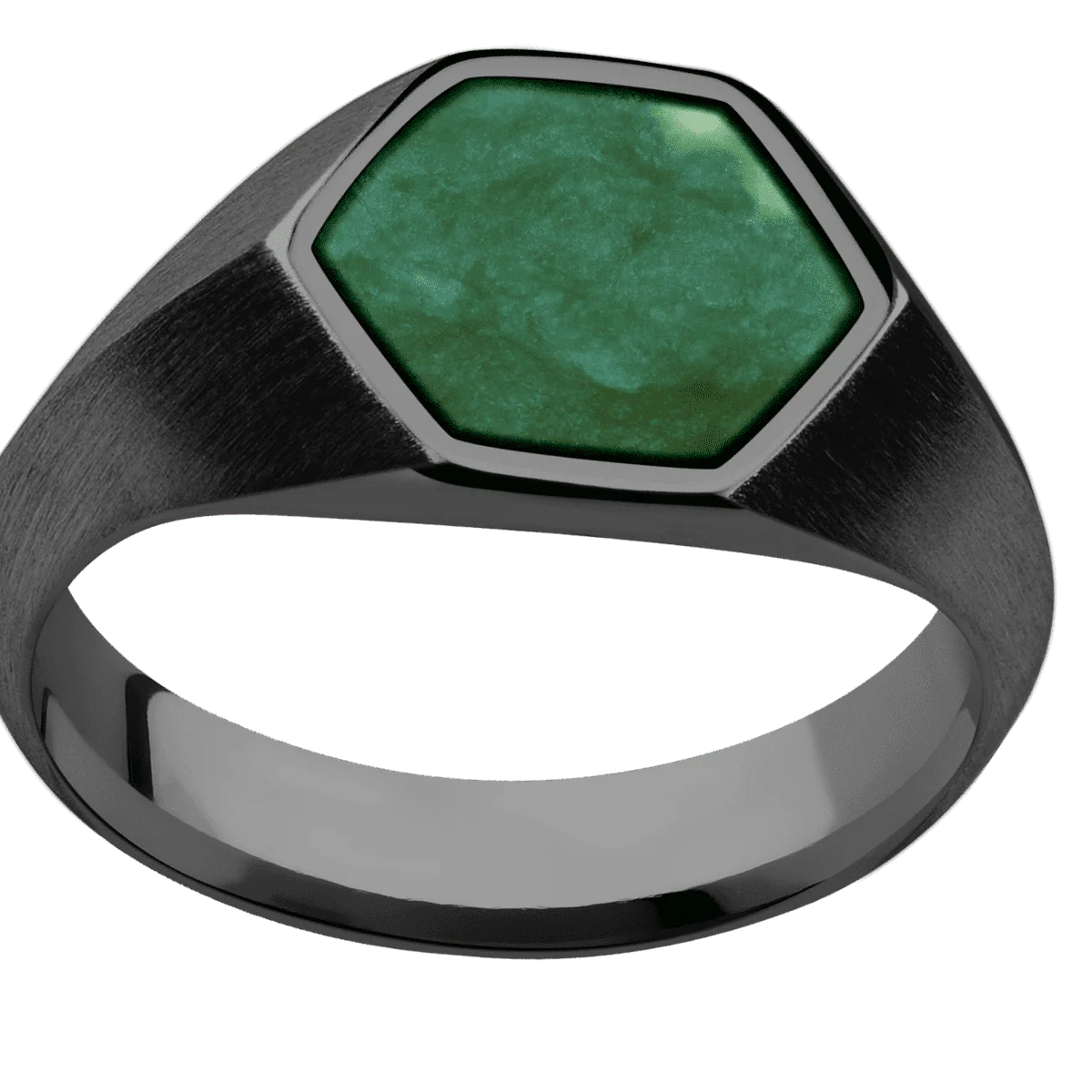 Medium Hexagon signet ring (13.9x12mm) in Zirconium, with a Wide style band, a Washington Green Jade inlay. - Image 3