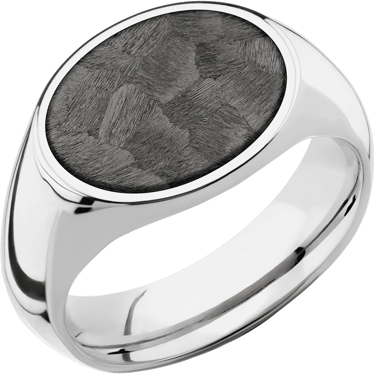 Medium Horizontal Oval signet ring (16x13mm) in Cobalt Chrome, with a Wide style band, a Tantalum Noir inlay. - Image 2