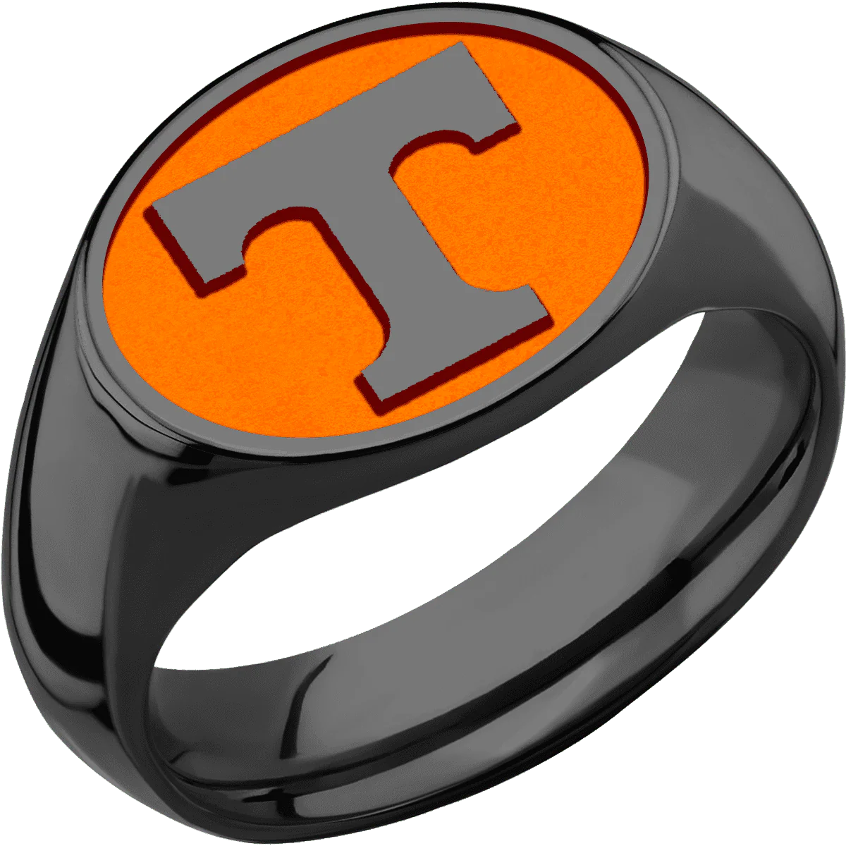 Medium Horizontal Oval signet ring (16x13mm) in Zirconium, with a Wide style band and a Tennessee Power T Rev engraving. - Image 2