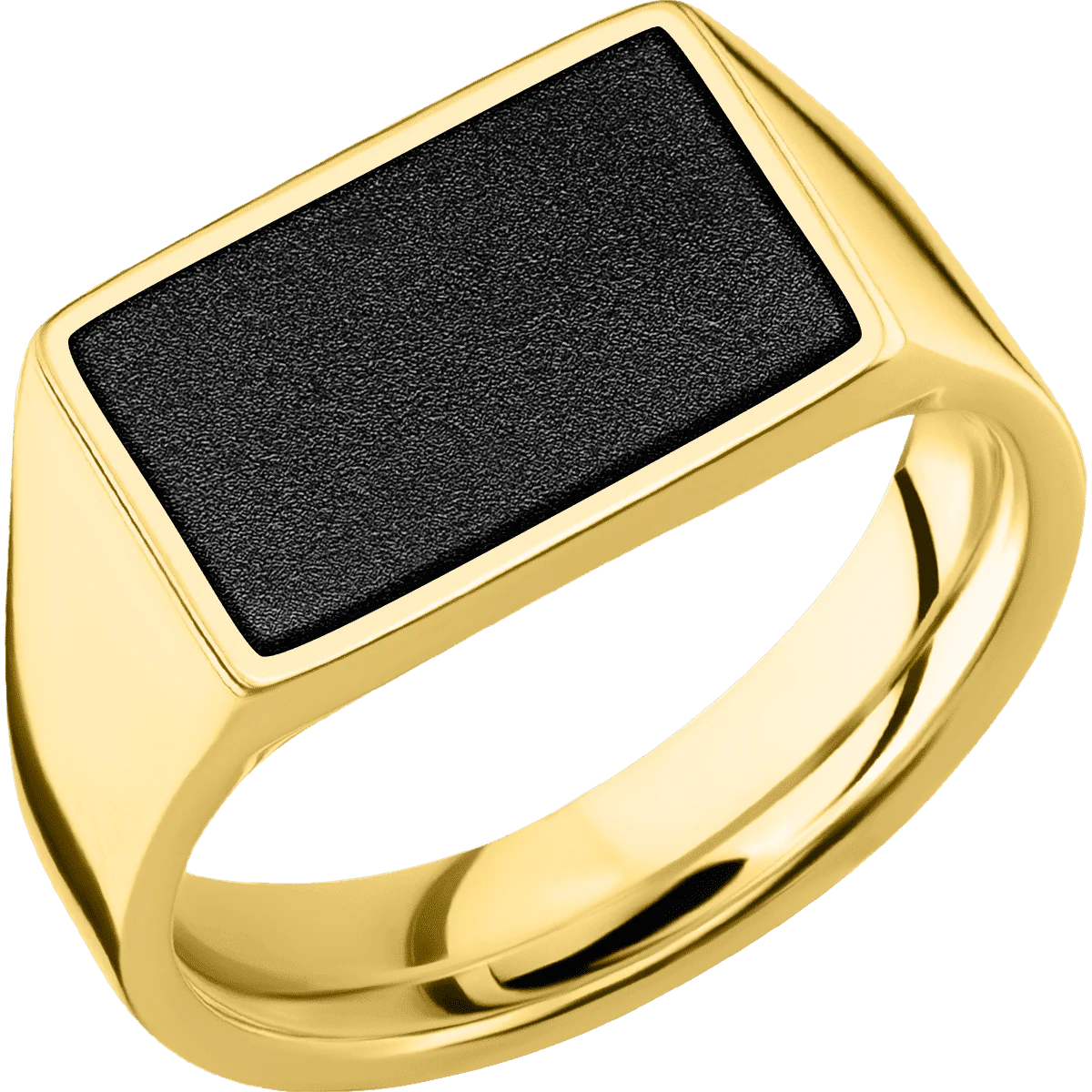 Medium Horizontal Rectangle signet ring (16x11.5mm) in 10K Yellow Gold, with a Wide style band, a Zirconium inlay. - Image 2