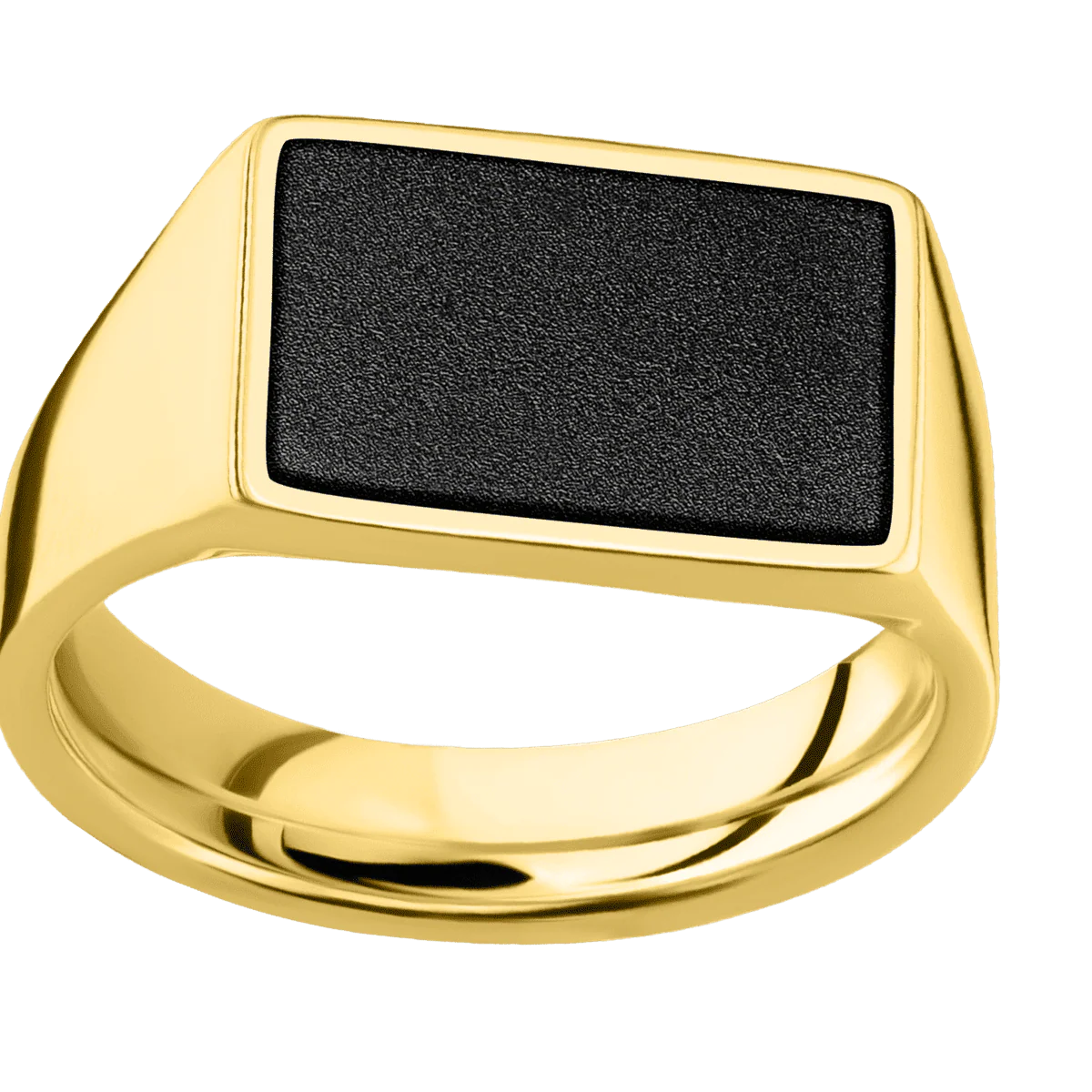 Medium Horizontal Rectangle signet ring (16x11.5mm) in 10K Yellow Gold, with a Wide style band, a Zirconium inlay. - Image 3