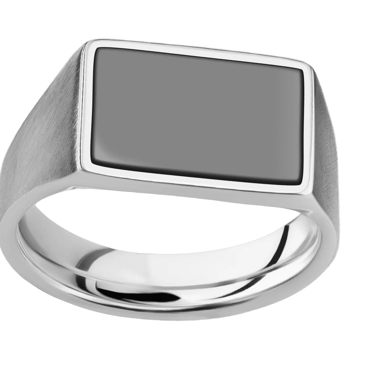 Medium Horizontal Rectangle signet ring (16x11.5mm) in Cobalt Chrome, with a Wide style band, a Zirconium inlay. - Image 3