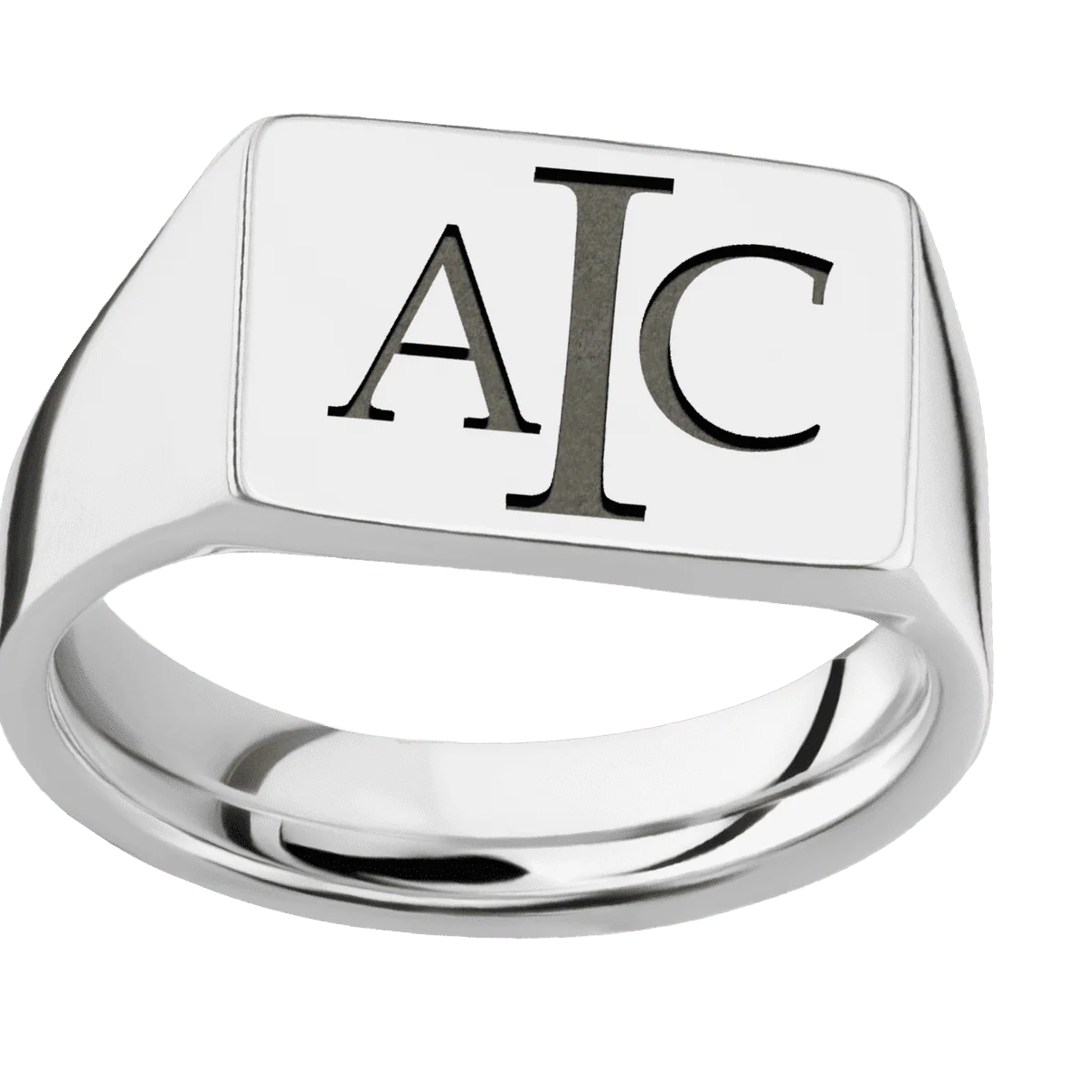 Medium Horizontal Rectangle signet ring (16x11.5mm) in Palladium Silver, with a Wide style band and a Book Antiqua 3 engraving. - Image 3
