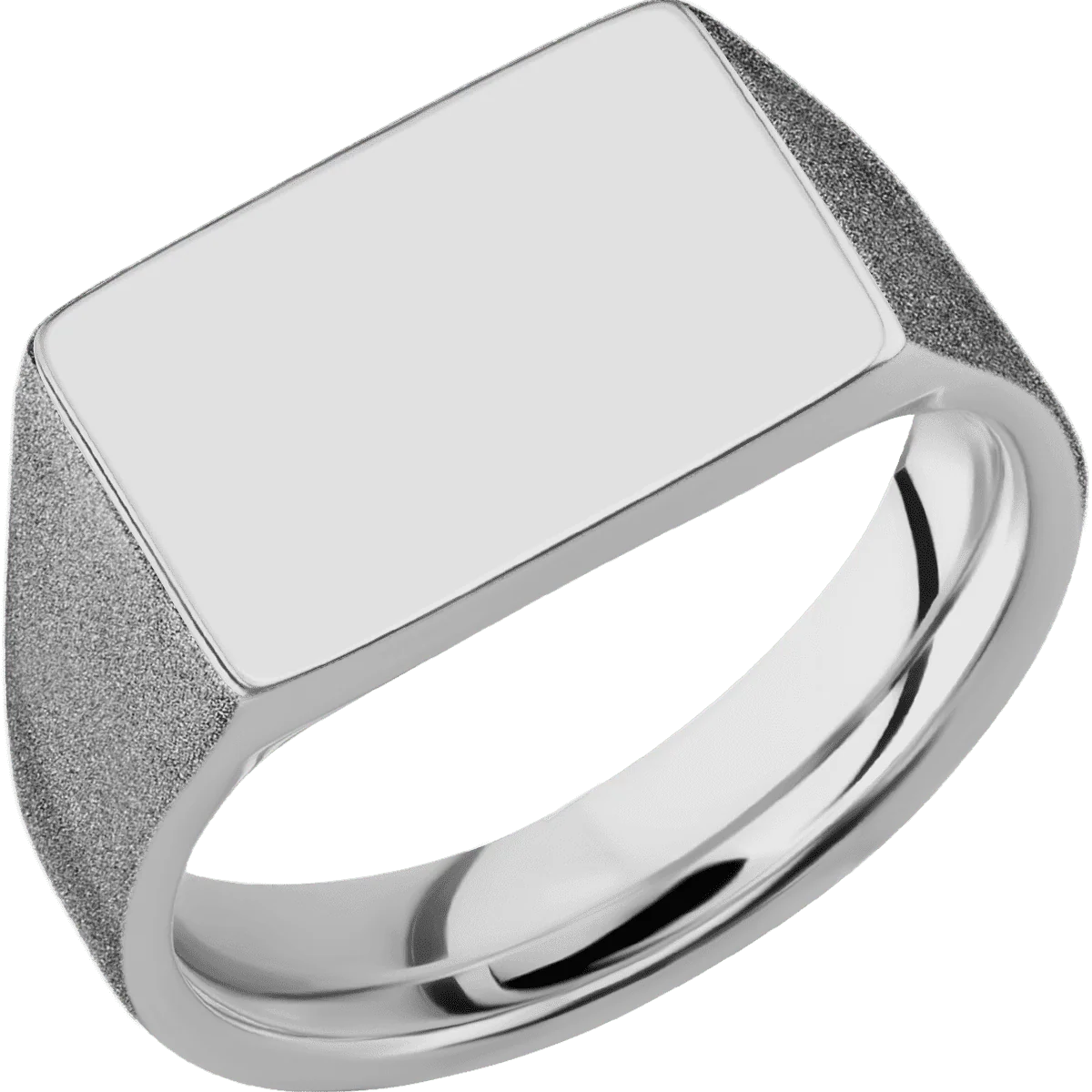Medium Horizontal Rectangle signet ring (16x11.5mm) in Titanium, with a Wide style band. - Image 2
