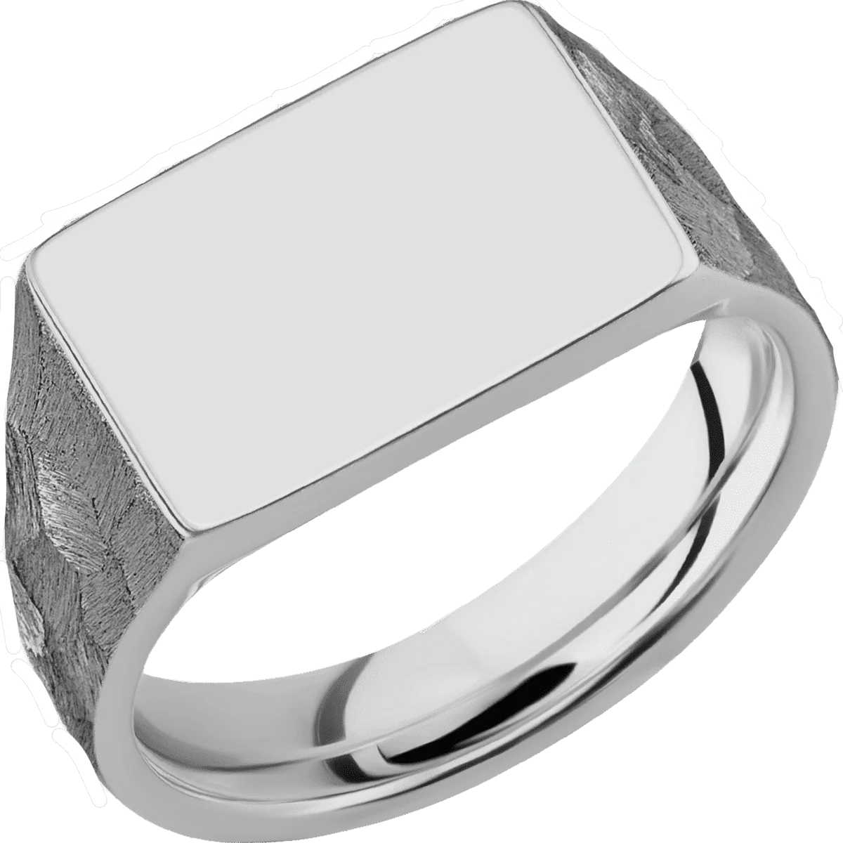 Medium Horizontal Rectangle signet ring (16x11.5mm) in Titanium, with a Wide style band. - Image 2