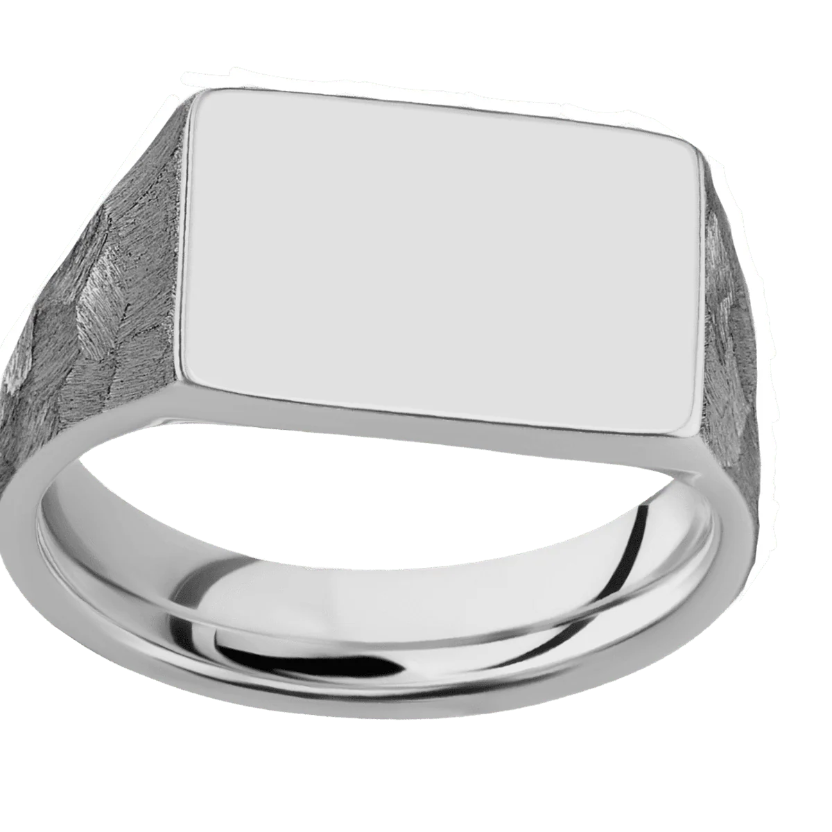 Medium Horizontal Rectangle signet ring (16x11.5mm) in Titanium, with a Wide style band. - Image 3