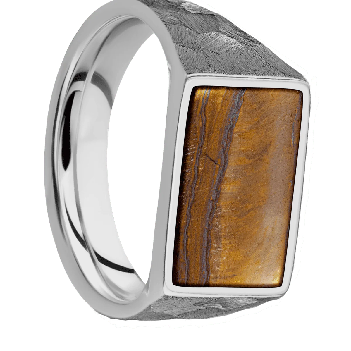 Medium Horizontal Rectangle signet ring (16x11.5mm) in Titanium, with a Wide style band, a Tigers Eye inlay.
