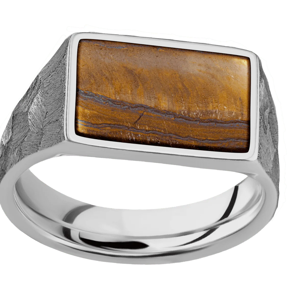 Medium Horizontal Rectangle signet ring (16x11.5mm) in Titanium, with a Wide style band, a Tigers Eye inlay. - Image 3