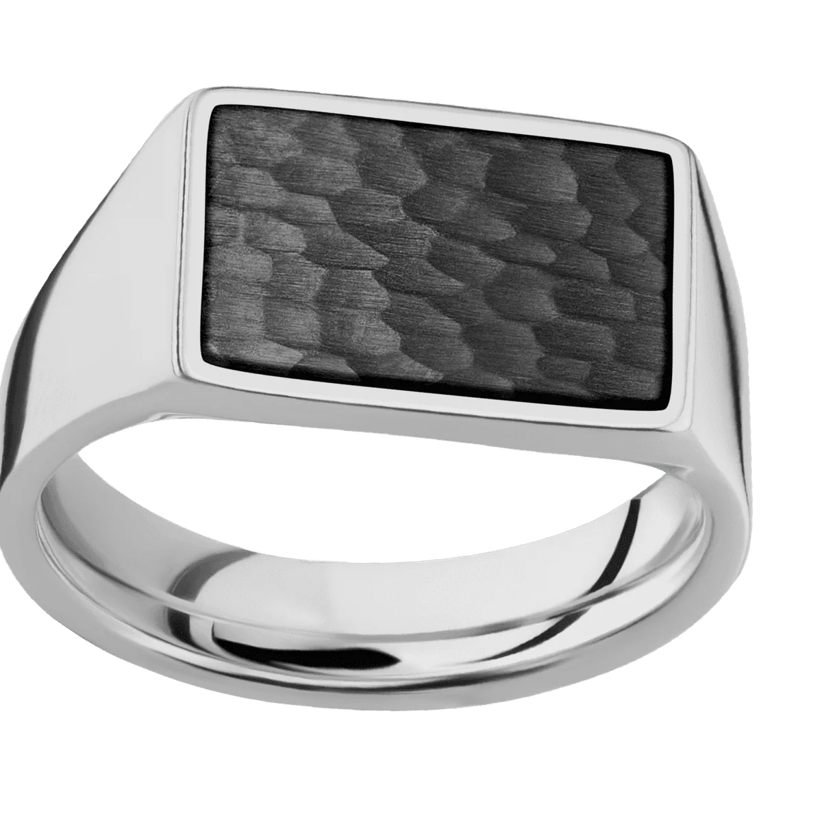 Medium Horizontal Rectangle signet ring (16x11.5mm) in Titanium, with a Wide style band, a Zirconium inlay. - Image 3