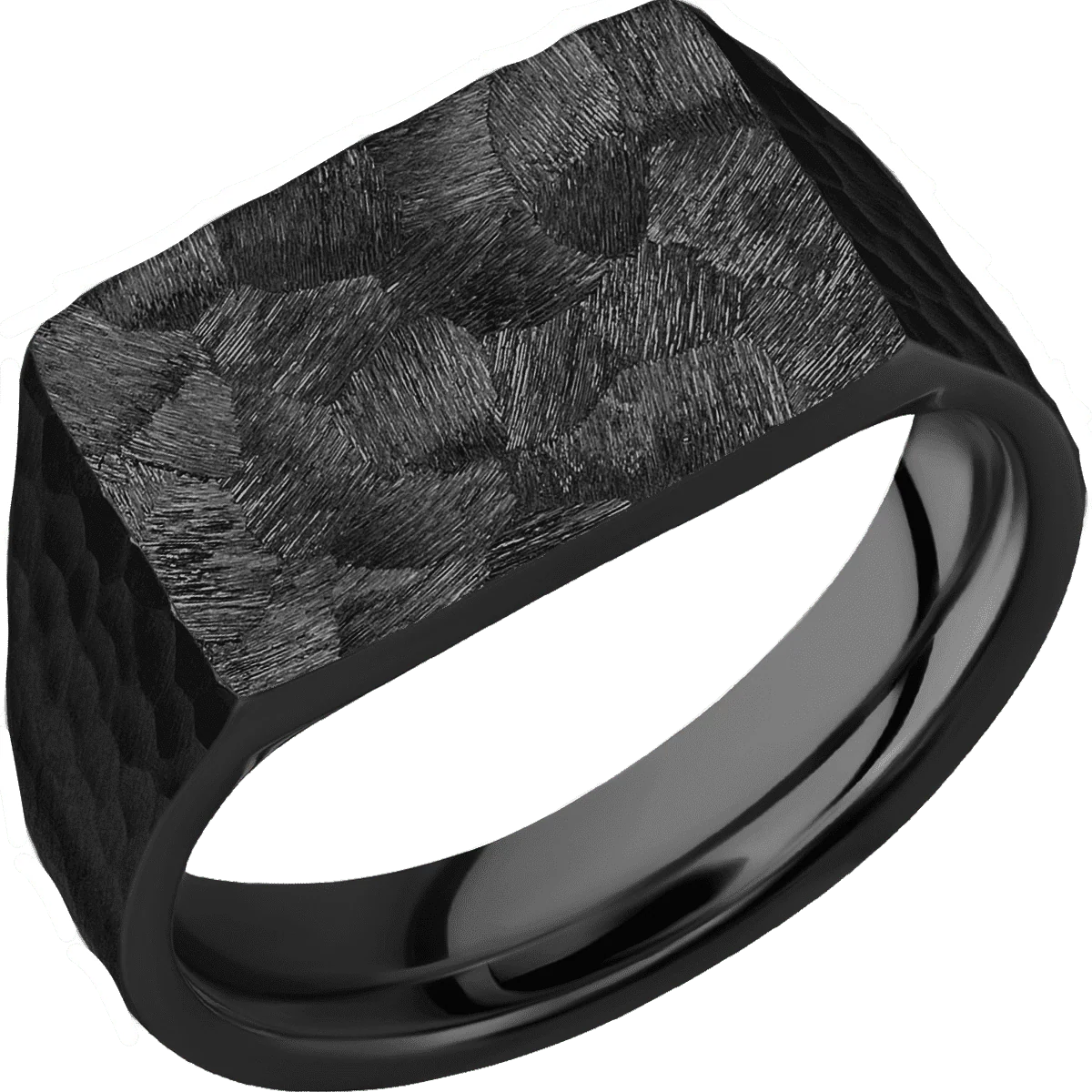 Medium Horizontal Rectangle signet ring (16x11.5mm) in Zirconium, with a Wide style band. - Image 2