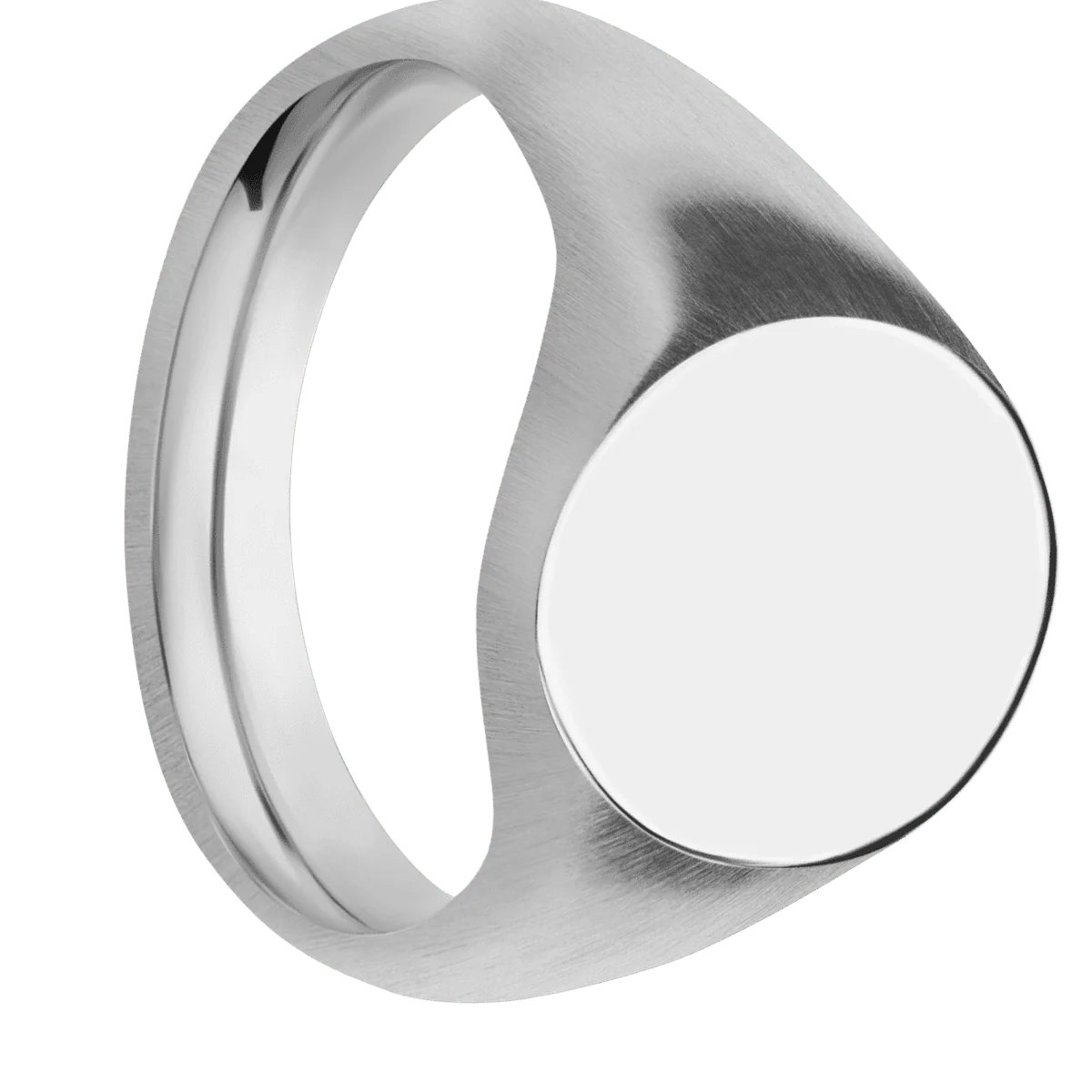 Medium Oval signet ring (16x13mm) in 14K White Gold, with a Wide style band.