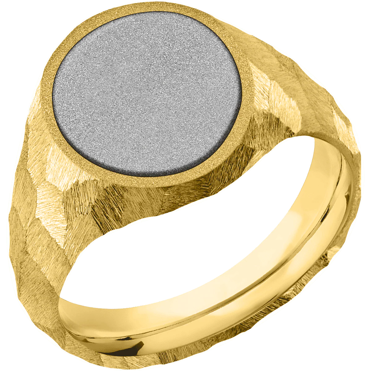 Medium Oval signet ring (16x13mm) in 18K Yellow Gold, with a Wide style band, a Platinum inlay. - Image 2