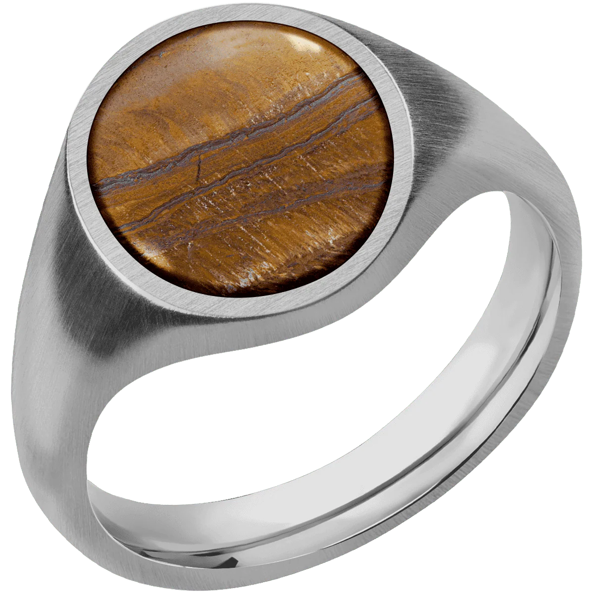 Medium Oval signet ring (16x13mm) in Titanium, with a Thin style band, a Tigers Eye inlay. - Image 2