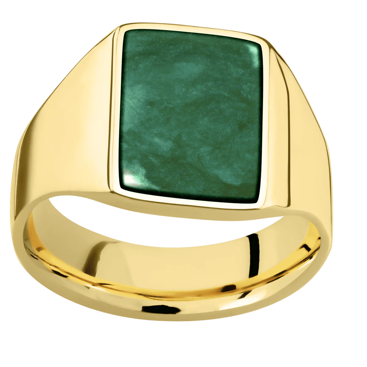 Medium Rectangle signet ring (16x11.5mm) in 10K Yellow Gold, with a Wide style band, a Washington Green Jade inlay. - Image 3