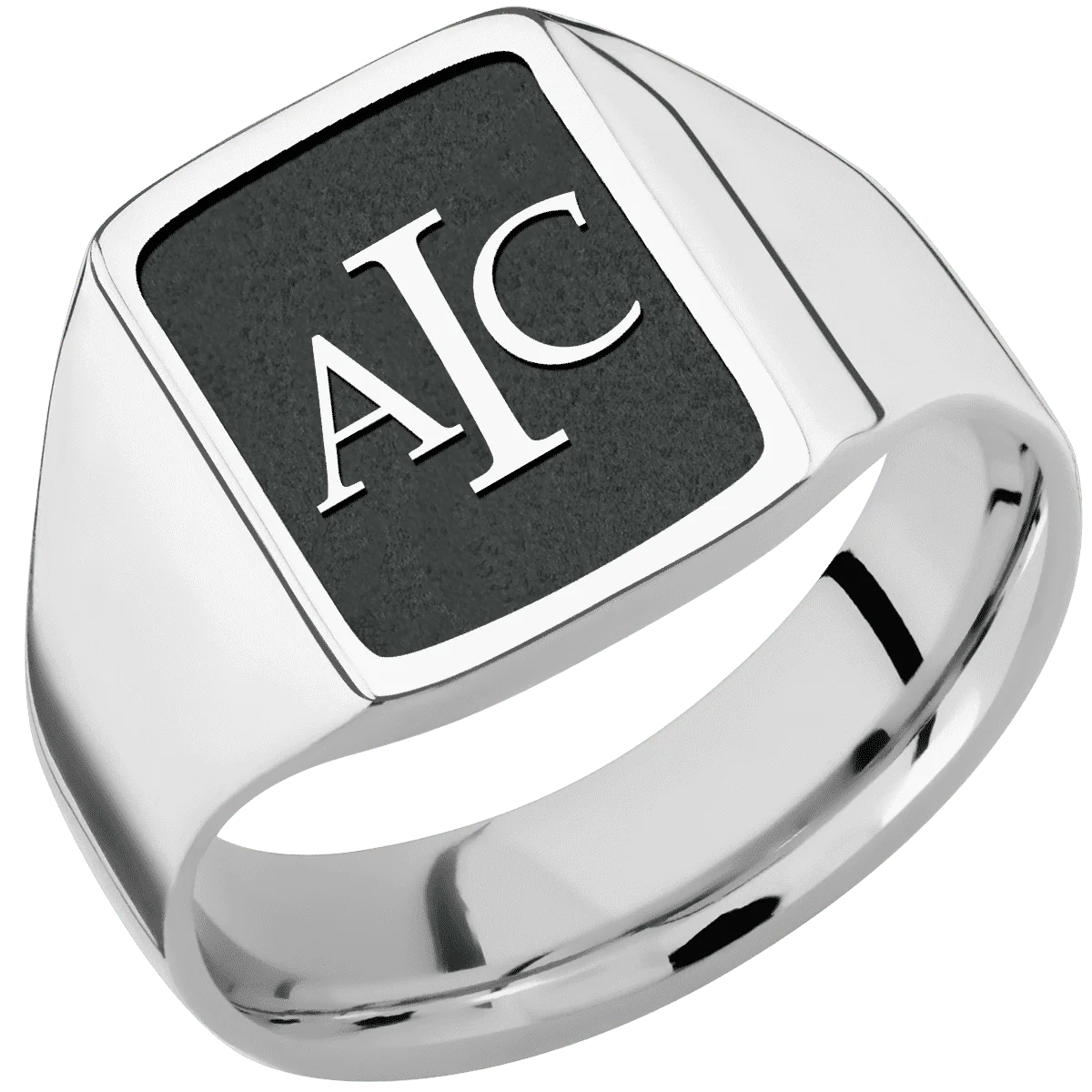 Medium Rectangle signet ring (16x11.5mm) in Palladium Silver, with a Wide style band and a Book Antiqua 3 Rev engraving. - Image 2