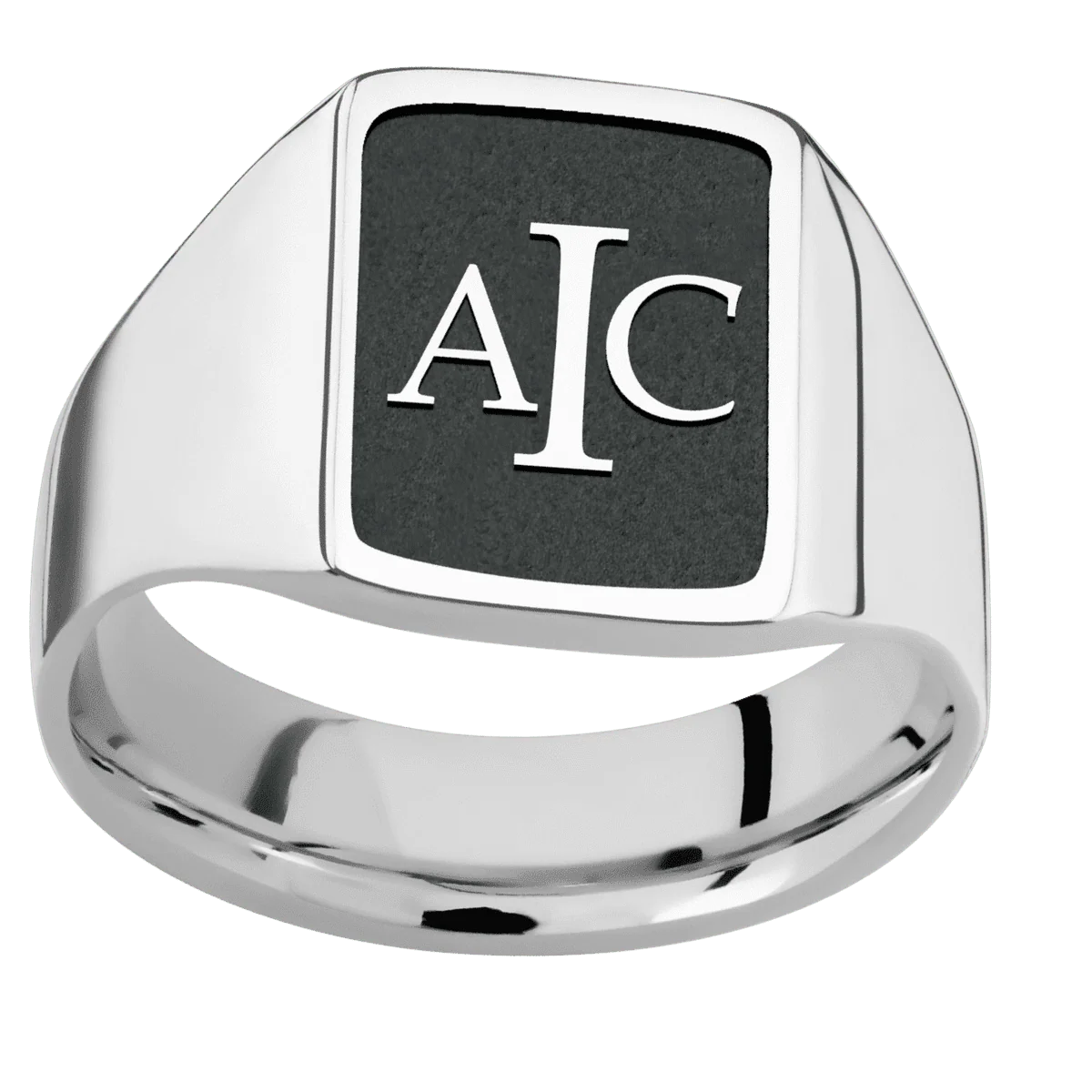 Medium Rectangle signet ring (16x11.5mm) in Palladium Silver, with a Wide style band and a Book Antiqua 3 Rev engraving. - Image 3