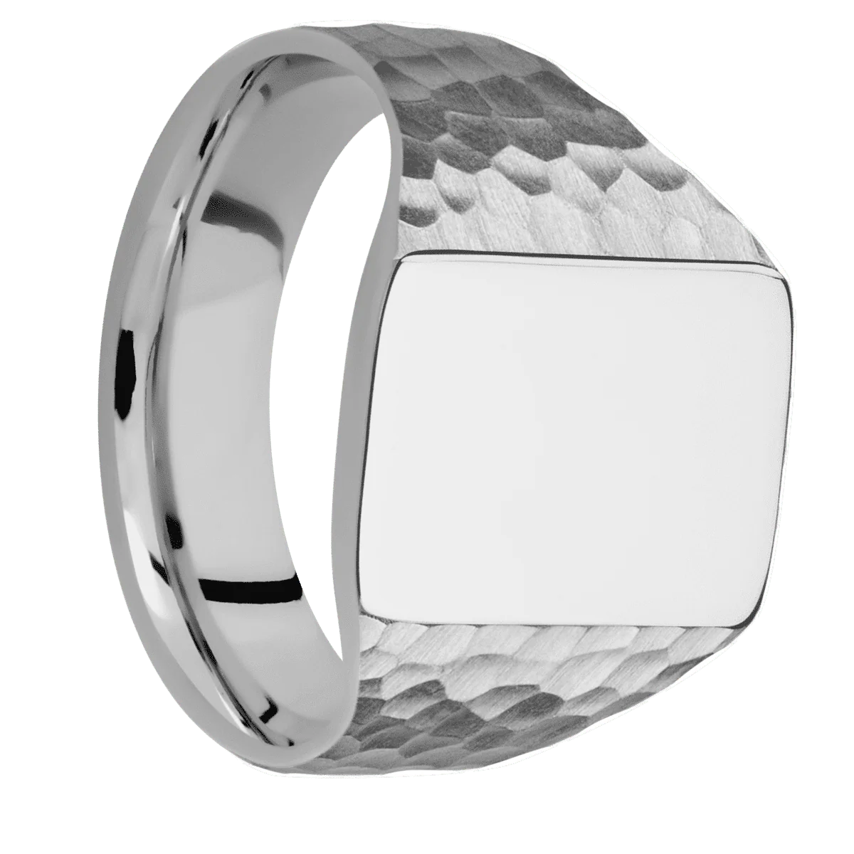 Medium Rectangle signet ring (16x11.5mm) in Titanium, with a Wide style band.