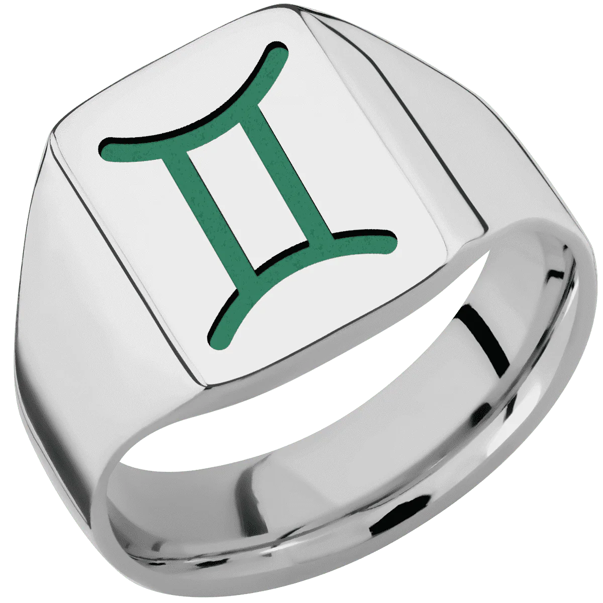 Medium Rectangle signet ring (16x11.5mm) in Titanium, with a Wide style band and a GEMINI engraving. - Image 2