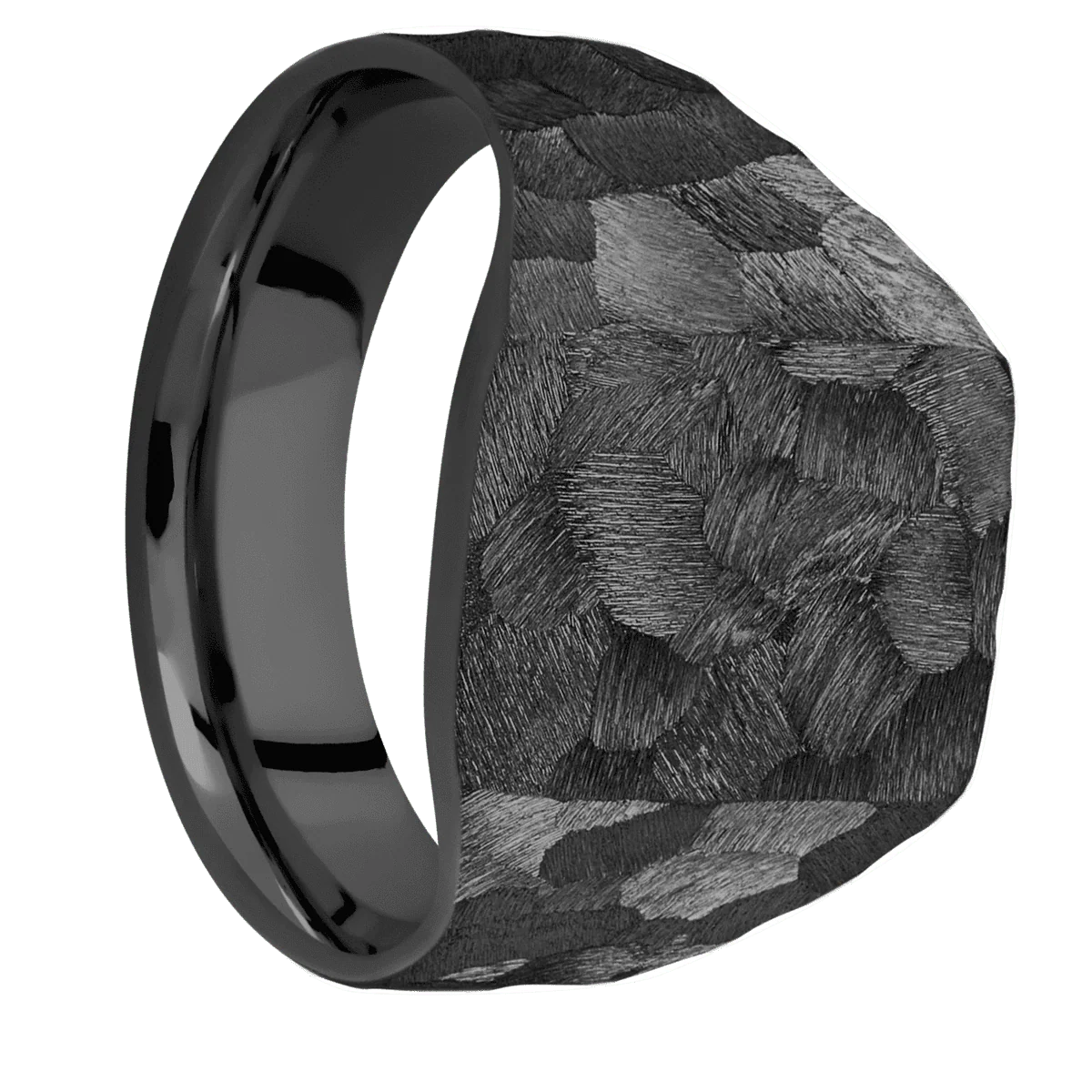 Medium Rectangle signet ring (16x11.5mm) in Zirconium, with a Wide style band.