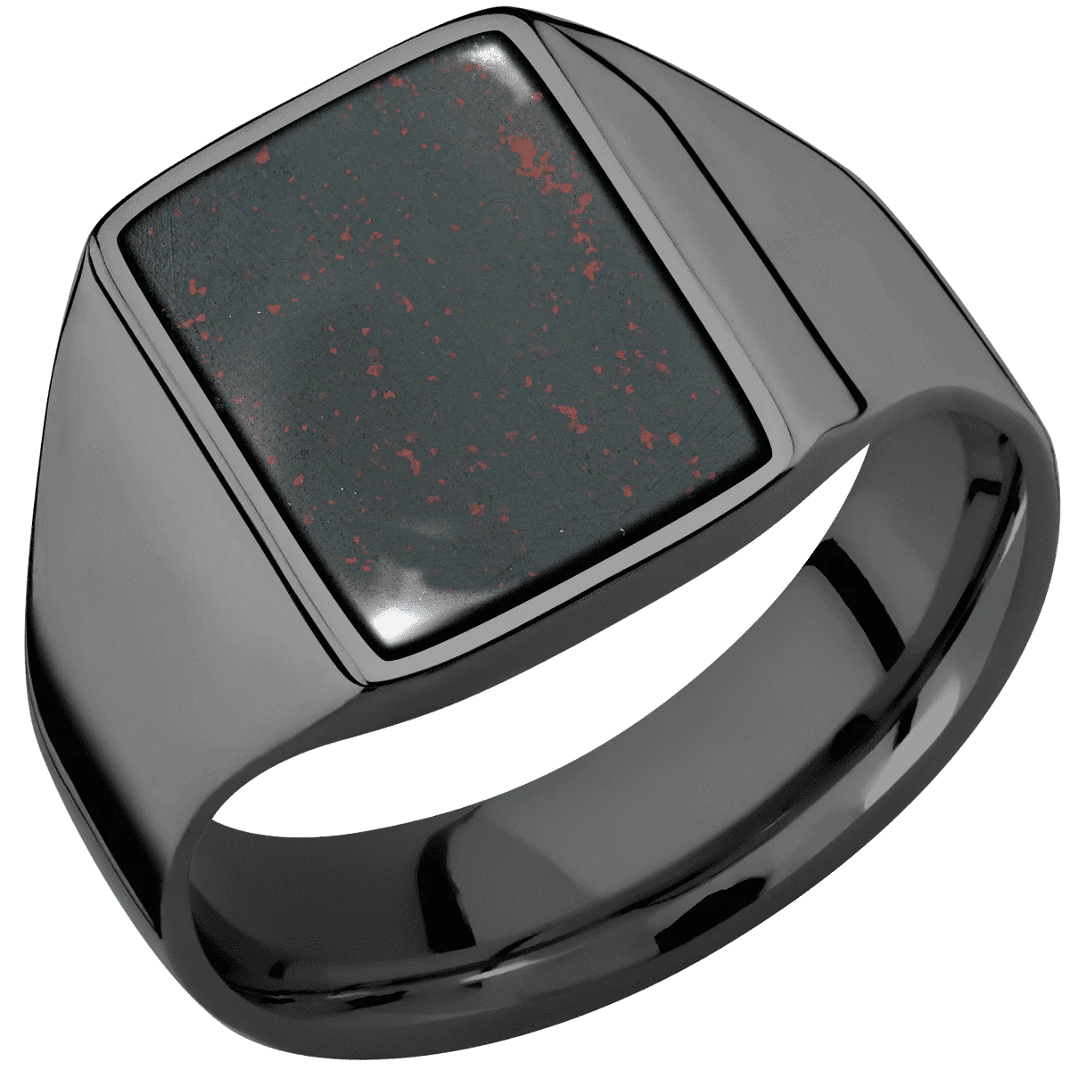 Medium Rectangle signet ring (16x11.5mm) in Zirconium, with a Wide style band, a Blood Stone inlay. - Image 2