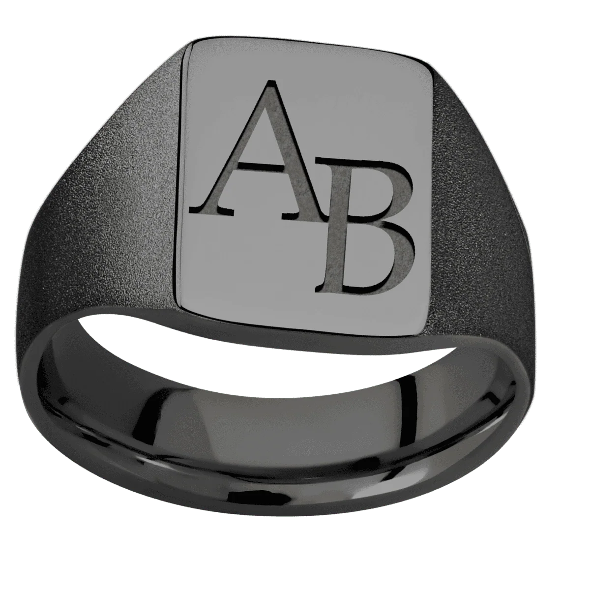 Medium Rectangle signet ring (16x11.5mm) in Zirconium, with a Wide style band and a Book Antiqua 2 engraving. - Image 3