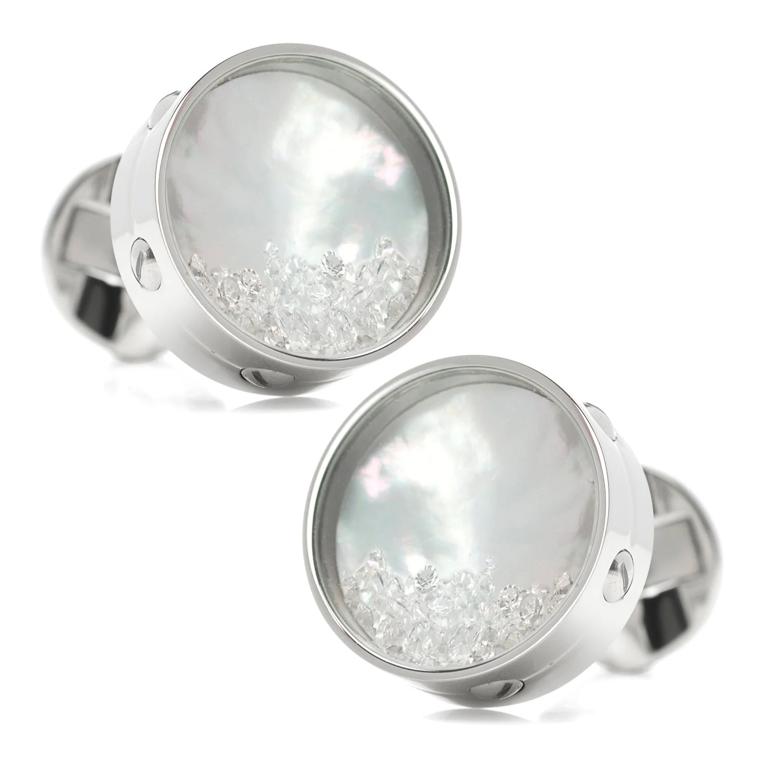 Mother of Pearl Floating Crystals Cufflinks - Image 2