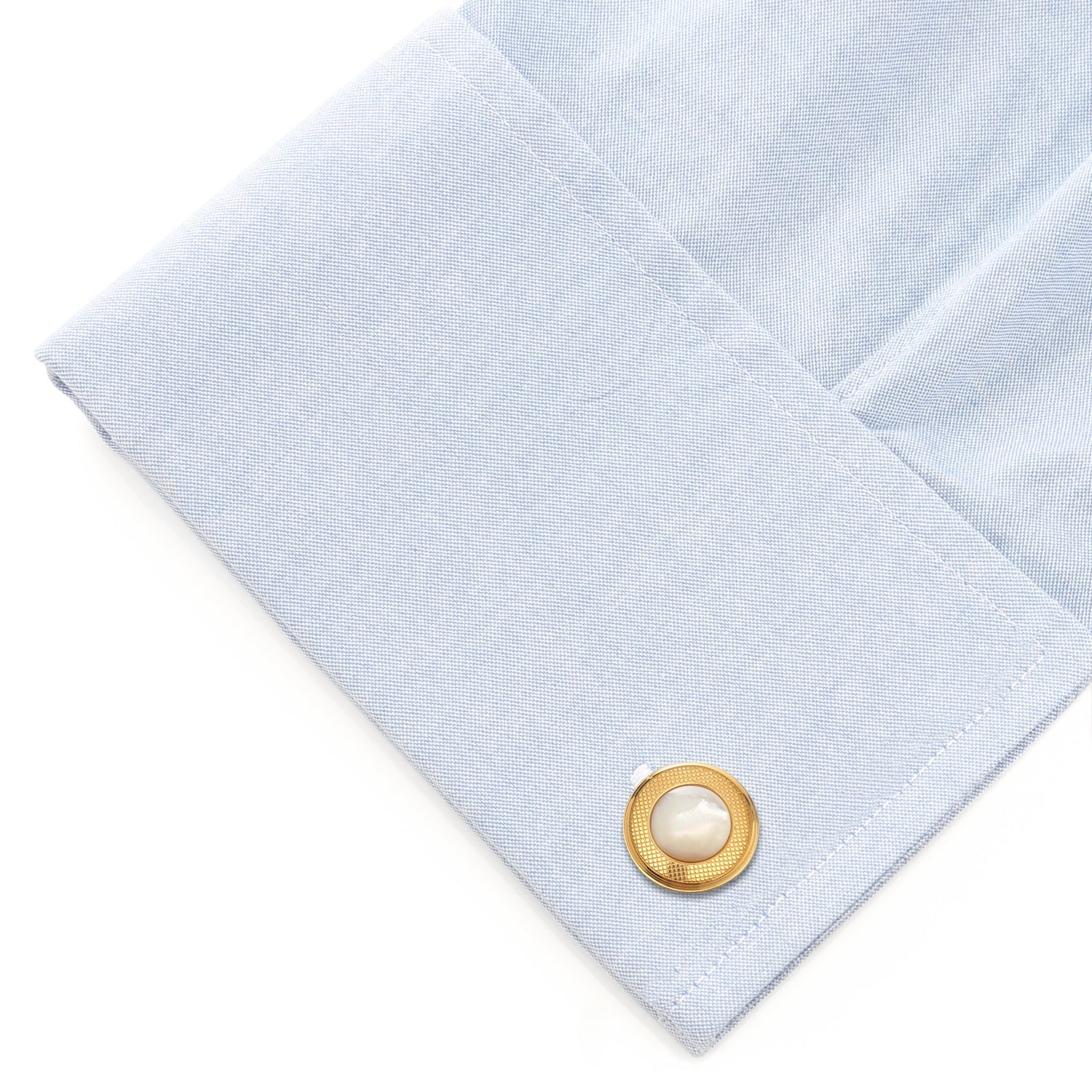 Mother of Pearl Round Gold Stainless Steel Cufflinks - Image 3