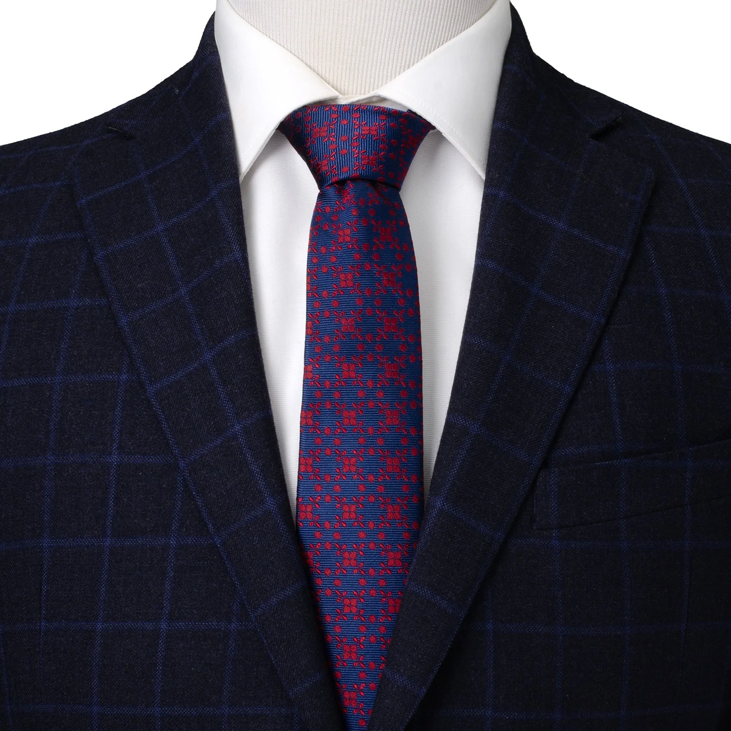 Navy/Red Patterned Men's Tie - Image 2