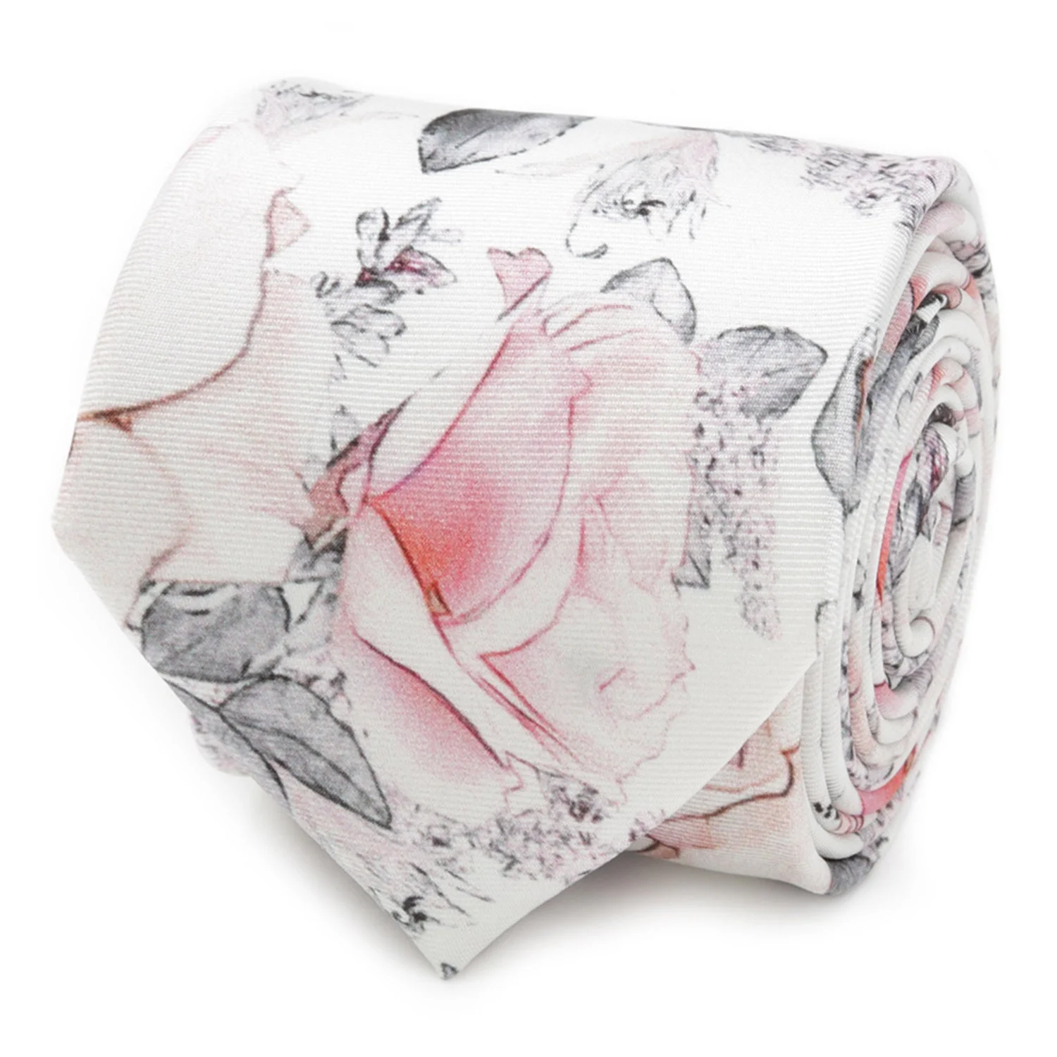 Painted Floral Gray Necktie and Pocket Square Gift Set - Image 3