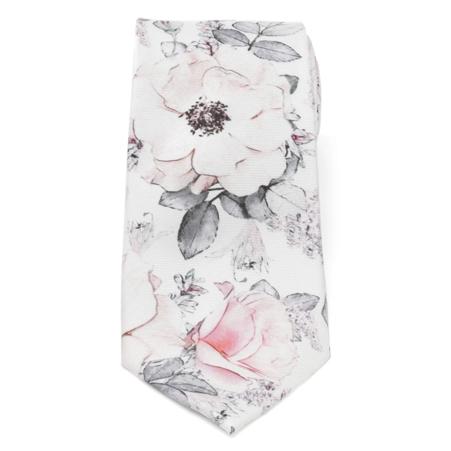 Painted Floral Gray Silk Men's Tie - Image 3