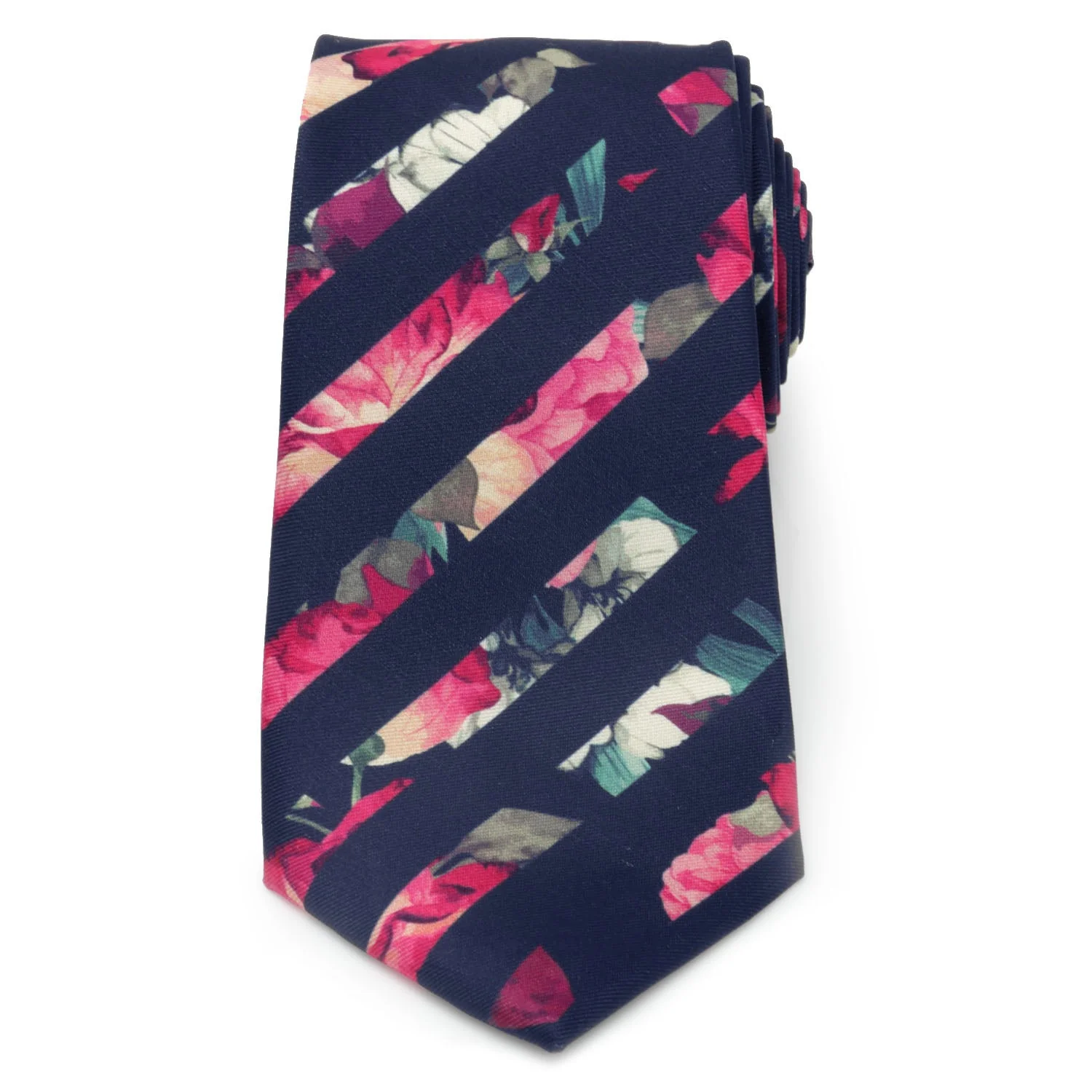 Painted Floral Navy Stripe Silk Men's Tie - Image 3