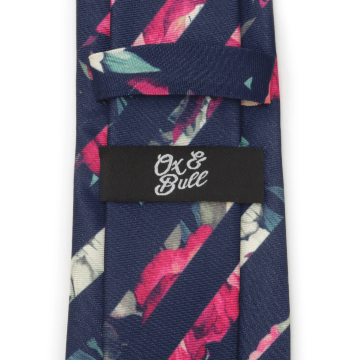 Painted Floral Navy Stripe Silk Men's Tie - Image 4
