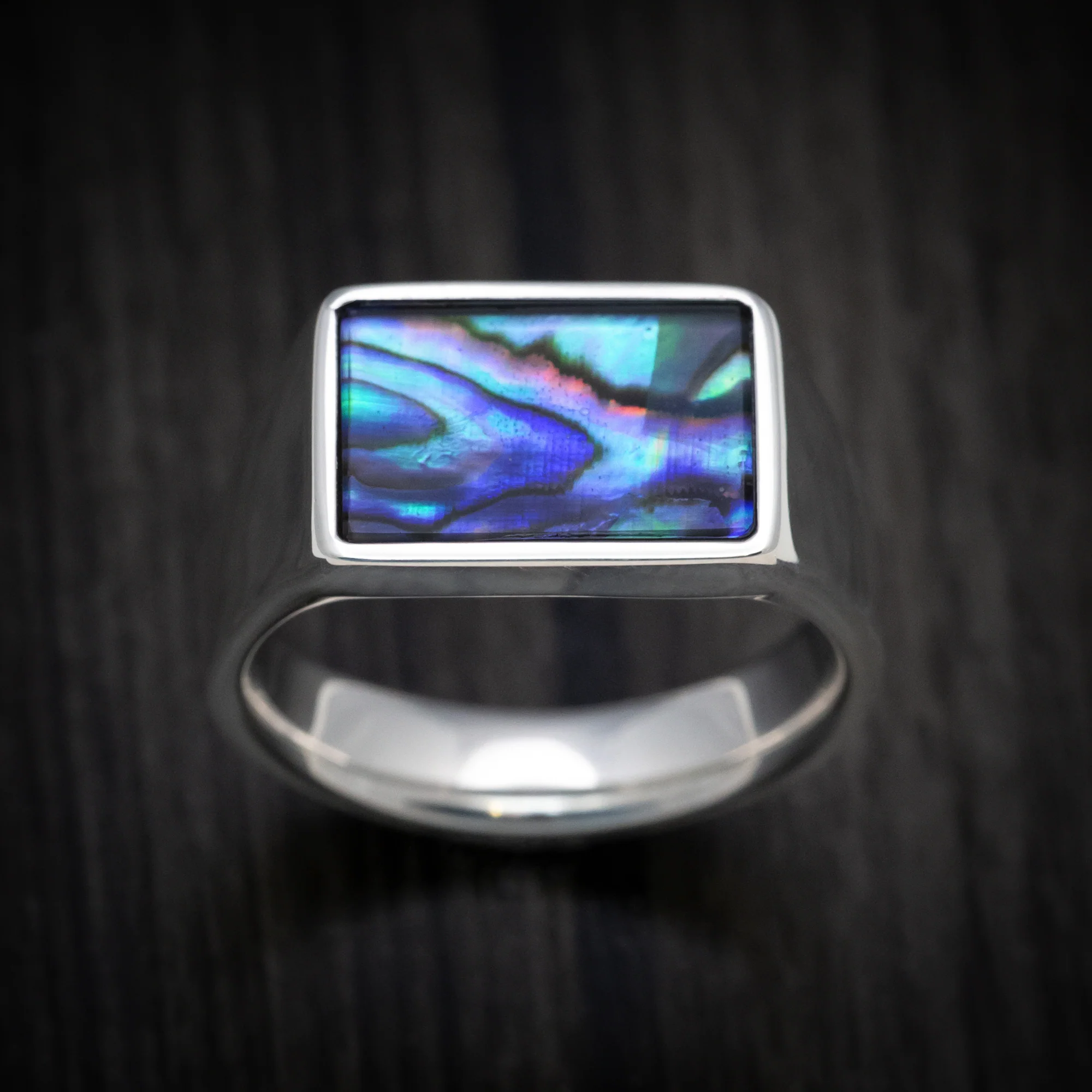 Palladium Silver Medium Signet Ring with Abalone Inlay - Image 2