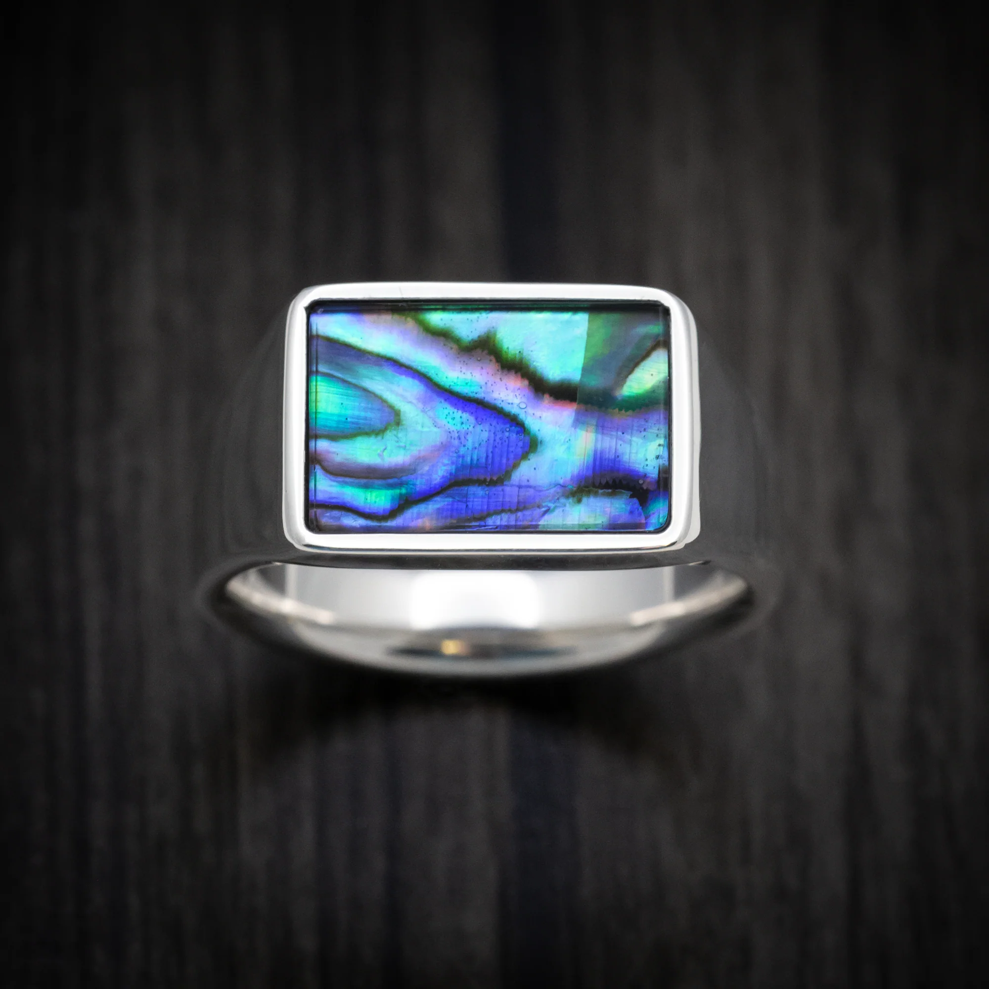 Palladium Silver Medium Signet Ring with Abalone Inlay - Image 3