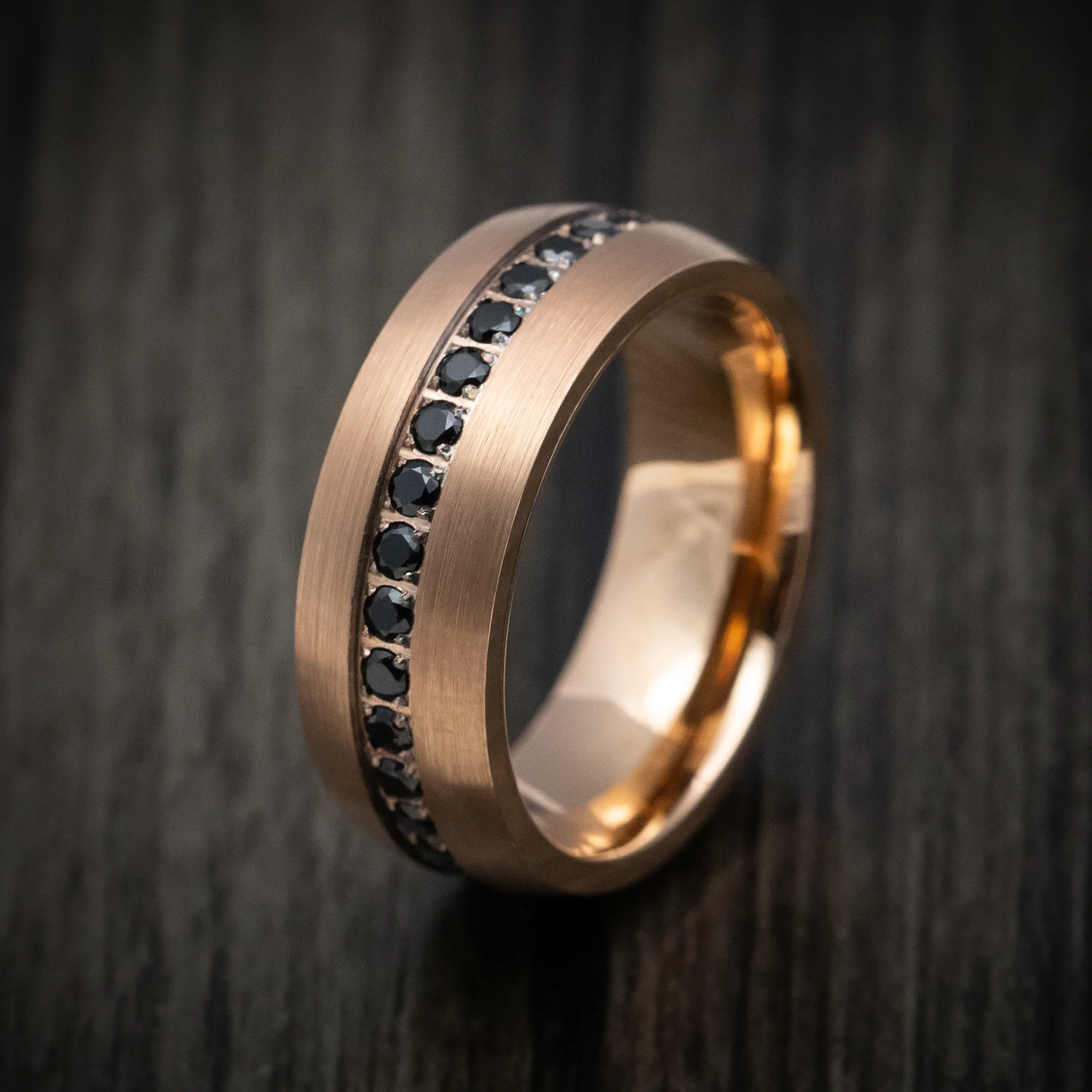 Golden Tungsten Men's Ring with Black Stones Band - Image 4