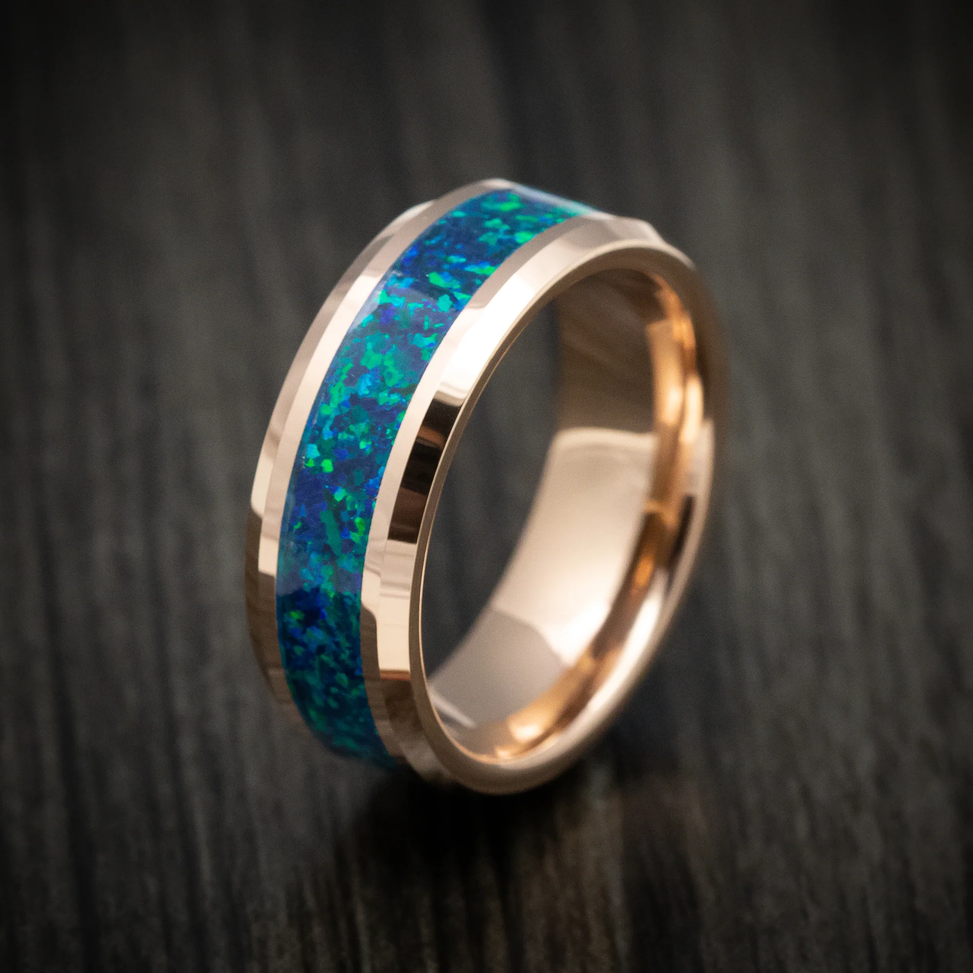 Golden Tungsten Men's Ring with Opal Inlay - Image 3