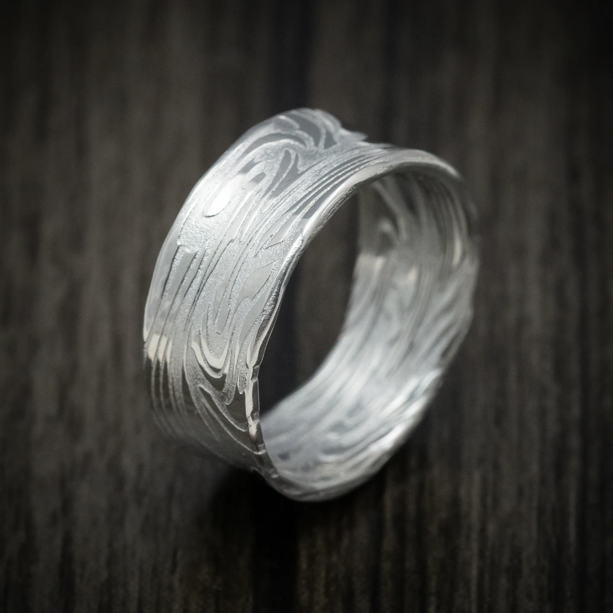 Scale Kuro Damascus Steel Men's Ring Custom Made Band - Image 4