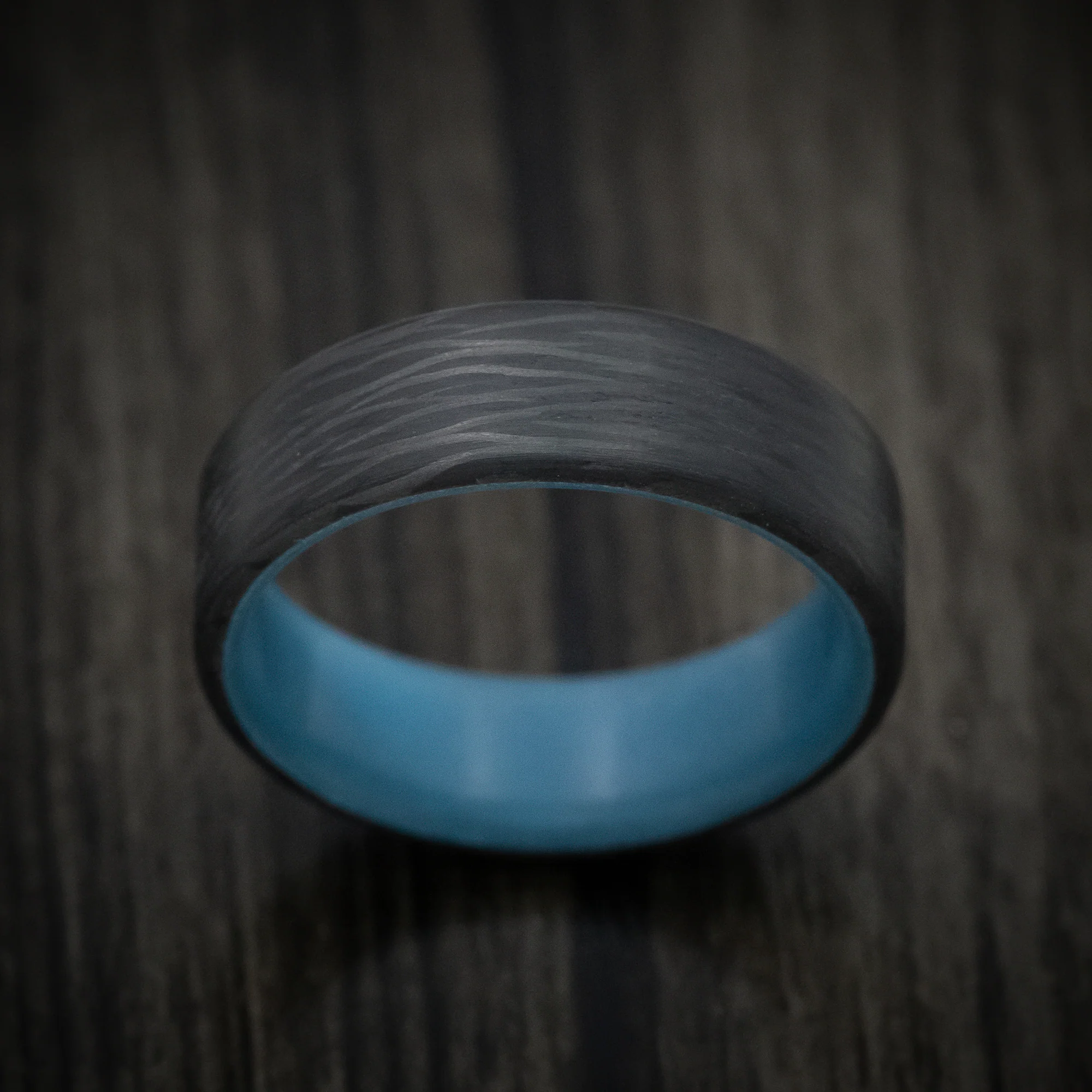Side-Cut Carbon Fiber Men's Ring with Blue Glow Sleeve - Image 2