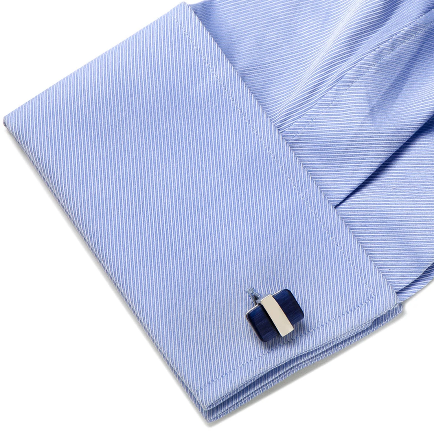 Silver Wrapped Navy Blue Catseye Cufflinks - Image 3
